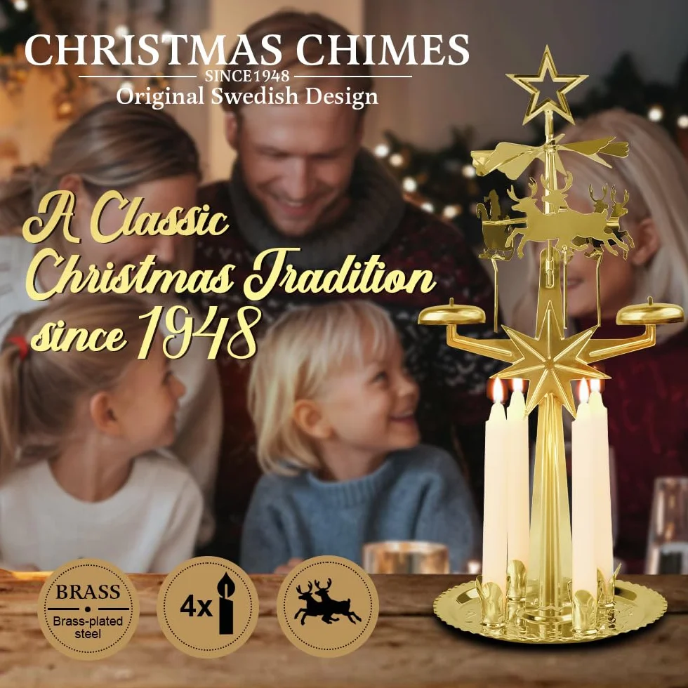 Christmas Angel Chimes ze świecami - Święty Mikołaj, mosiądz.