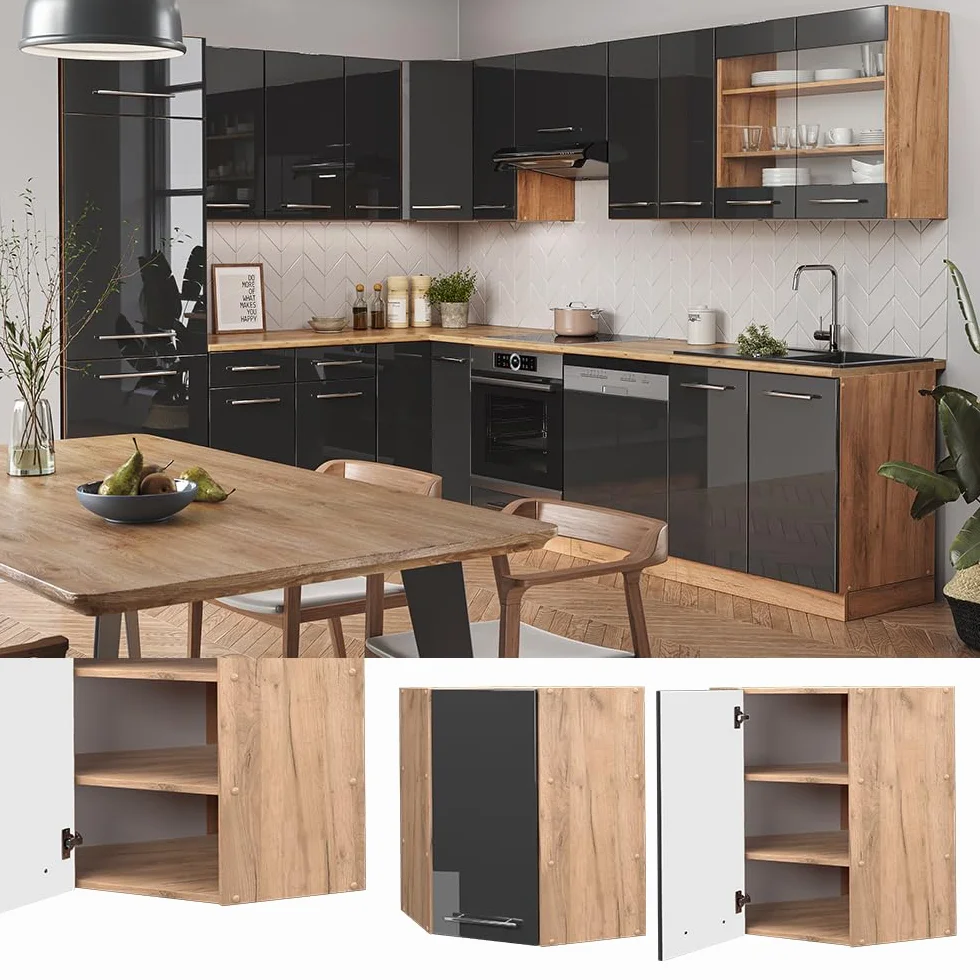 Vicco Szafka wisząca narożna "Fame-Line", Antracyt wysoki połysk, 57 cm
