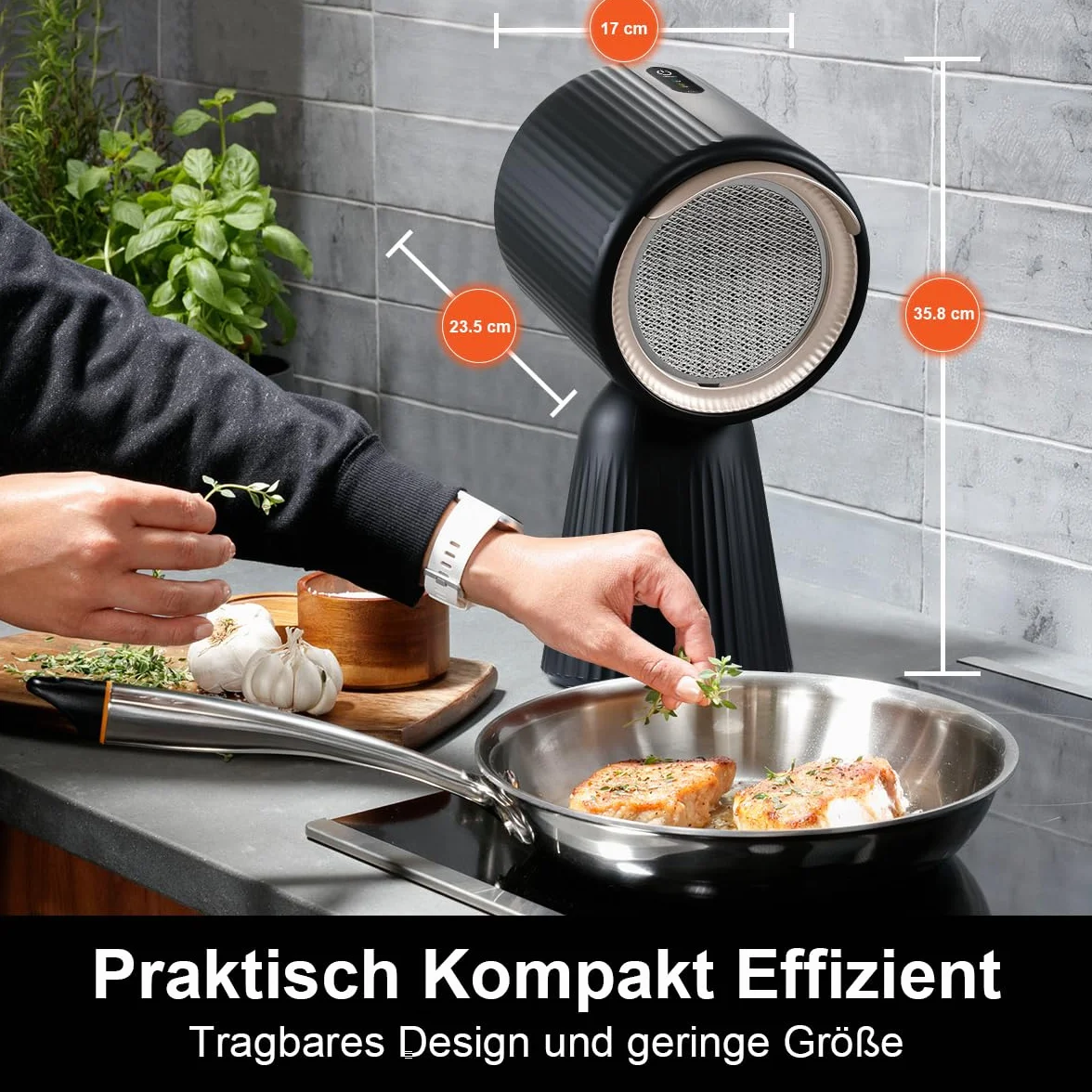 SNDOAS Okap, 180 m³/h, silne ssanie, 3 prędkości mocy, recyrkulacja z filtrem węglowym, do domu, małych kuchni, kamperów, czarny
