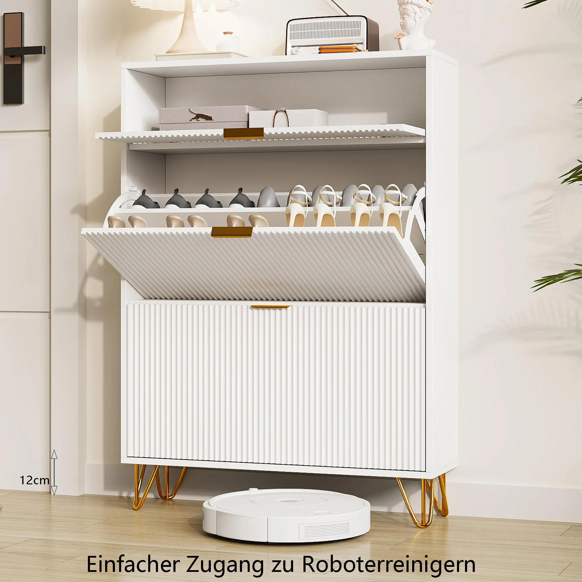 Keebgyy Szafka na buty, wolnostojąca szafka na buty, nowoczesny wąski organizer na buty z metalową nogą, szafka na buty, do przedpokoju, salonu, 3 drzwi
