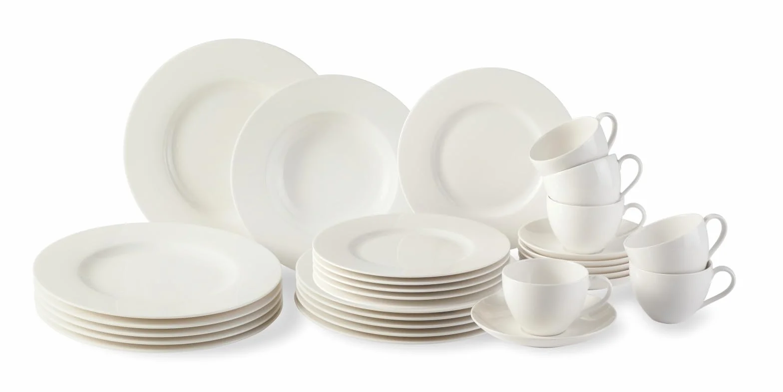 VILLEROY & BOCH vivo by Villeroy & Boch Group – Basic White, zestaw kombi, 30-częściowy, 750 ml, Porcelana Premium, biały