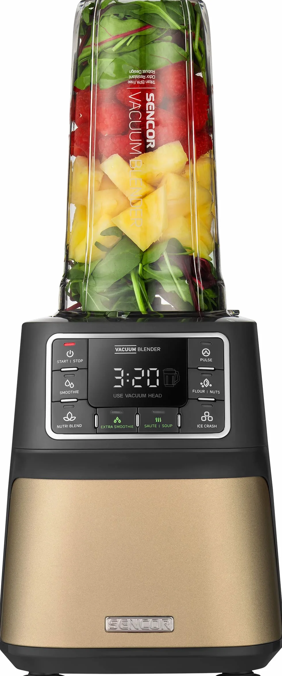 SENCOR 7878BK SBU 7877CH automatyczny mikser próżniowy, 1500 W, smoothie, 7 programów, szampański, tworzywo sztuczne, mililitry, biały