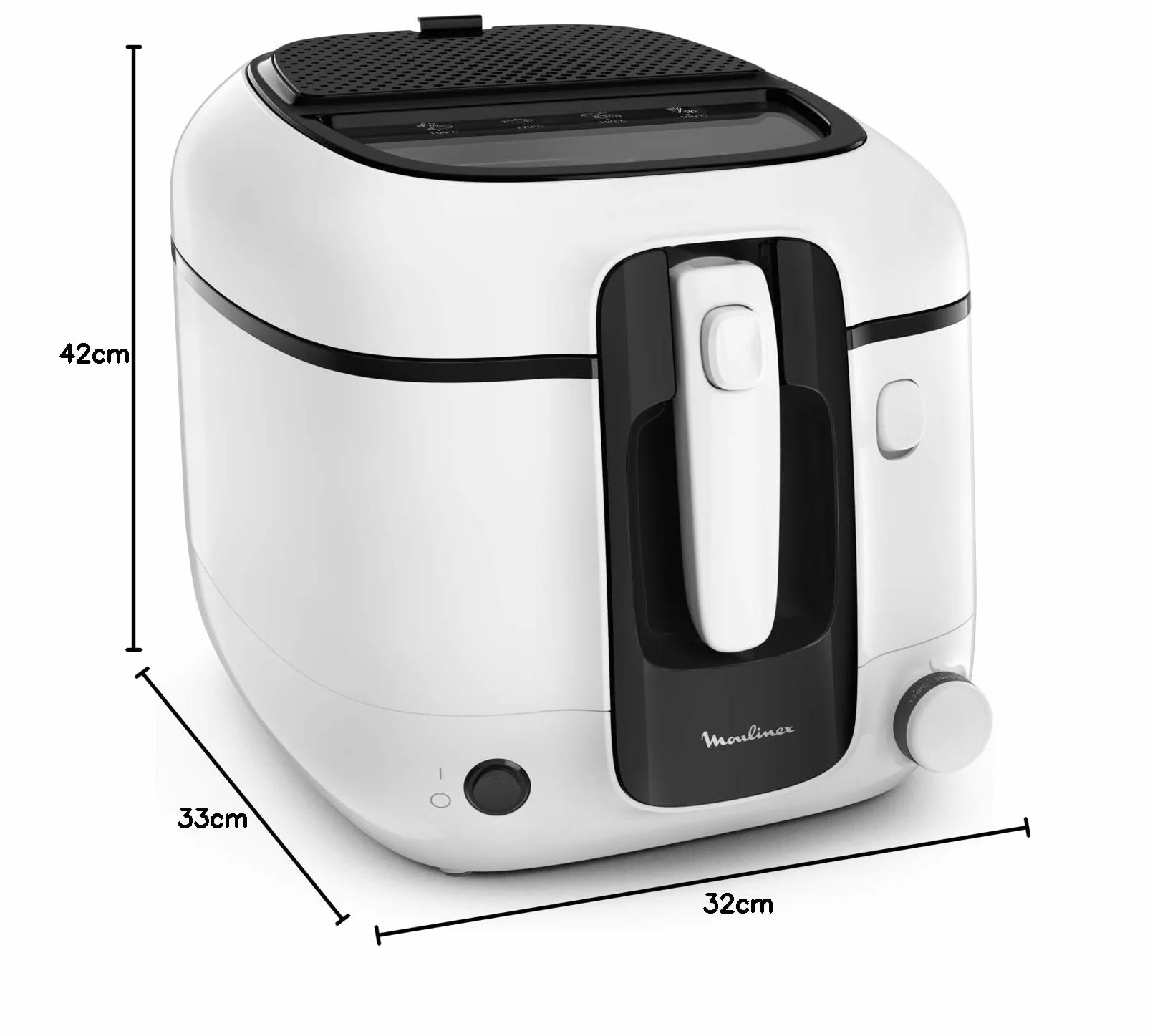 Moulinex Frytkownica olejowa, 2,2 l oleju, 1,5 kg frytek, wyjmowany zbiornik nieprzywierający, regulowany termostat, automatyczne otwieranie, filtr antyzapachowy, Super Uno AM312010