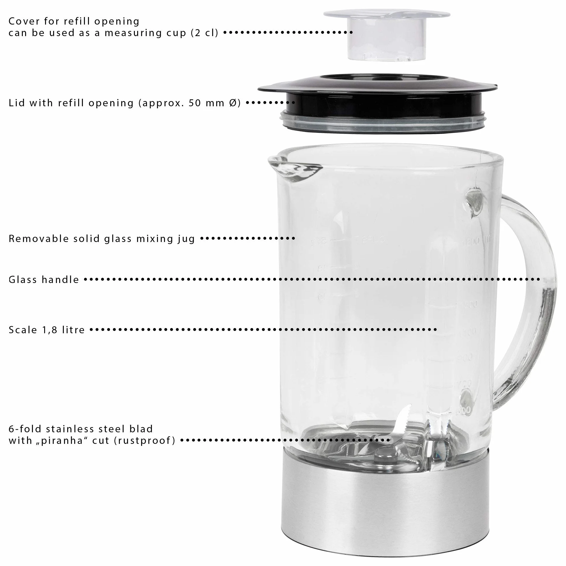 Profi Cook UM-1006 - Uniwersalny blender/mikser - Ze szklaną misą - 1200 W - 13000 obr./min - Kolor srebrny