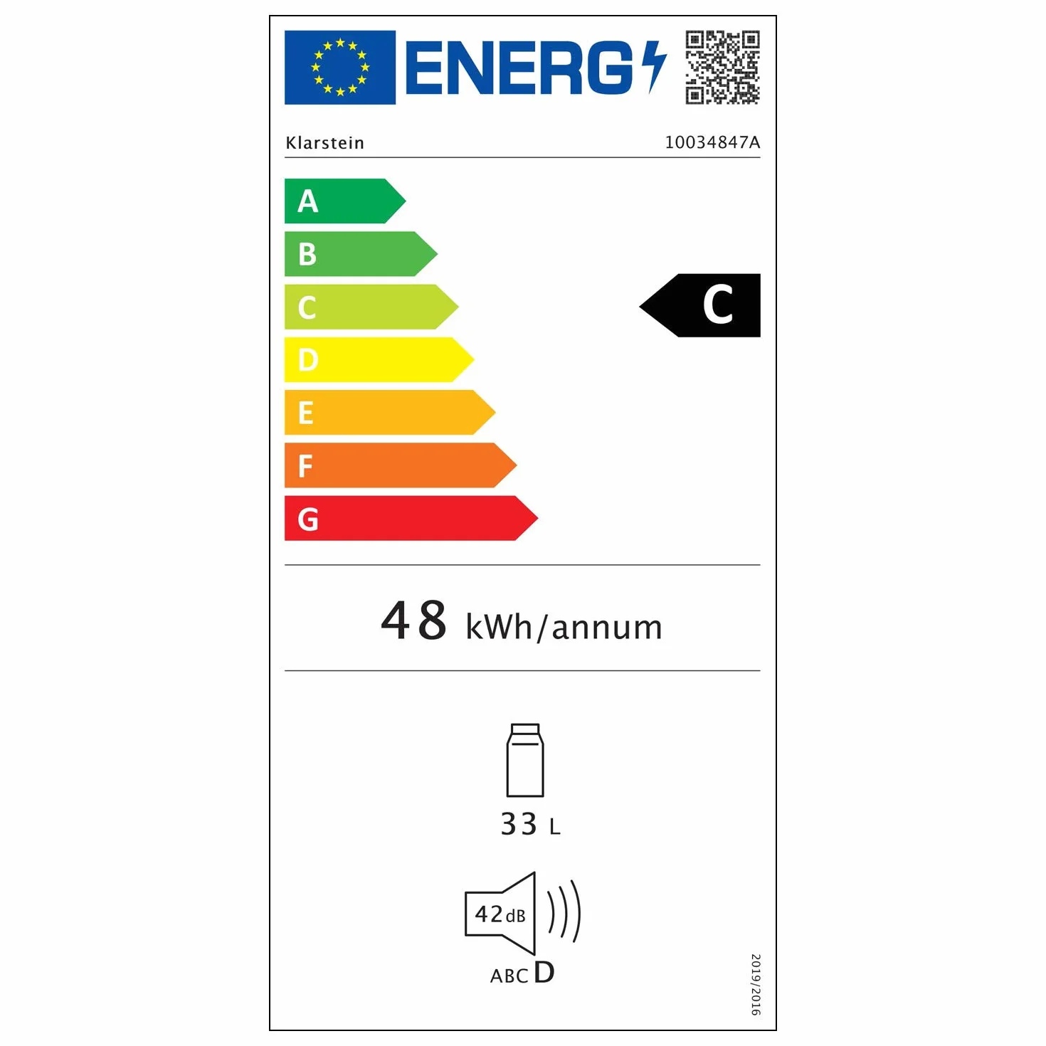 Klarstein Beersafe Onyx - Lodówka na napoje, 5 poziomów chłodzenia, klasa efektywności energetycznej C, 42 dB, 2 elastyczne metalowe półki, oświetlenie LED, lodówka na butelki, szklane drzwi z czarną ramą, 35 L - Onyx