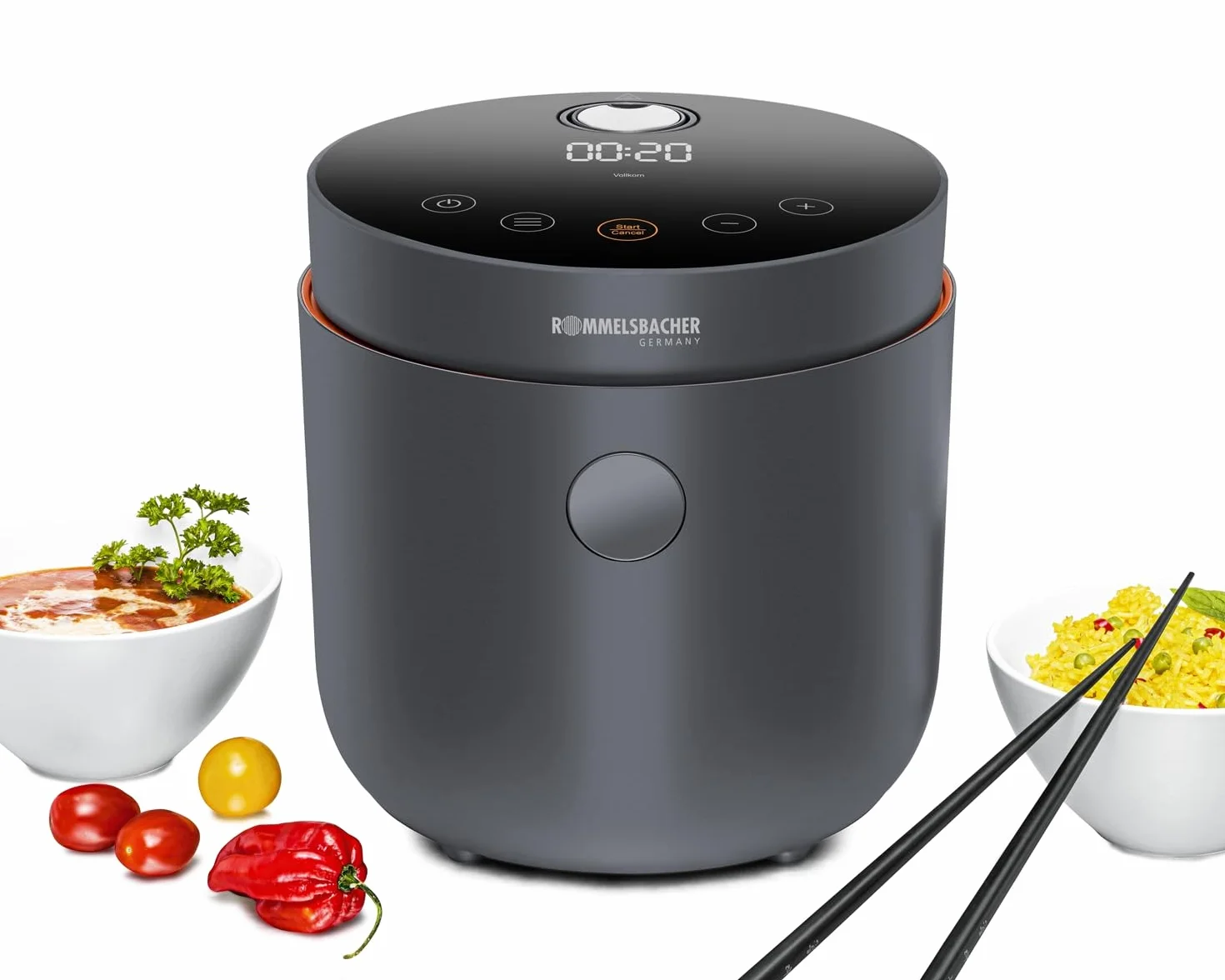 Rommelsbacher Multi szybkowar MRK 500-6 programów (ryż, pełnoziarniste, niskowęglowodanowe, zupa, ryż mleczny, podgrzewanie), obudowa Cool-Touch, wyjmowany garnek wewnętrzny z powłoką zapobiegającą