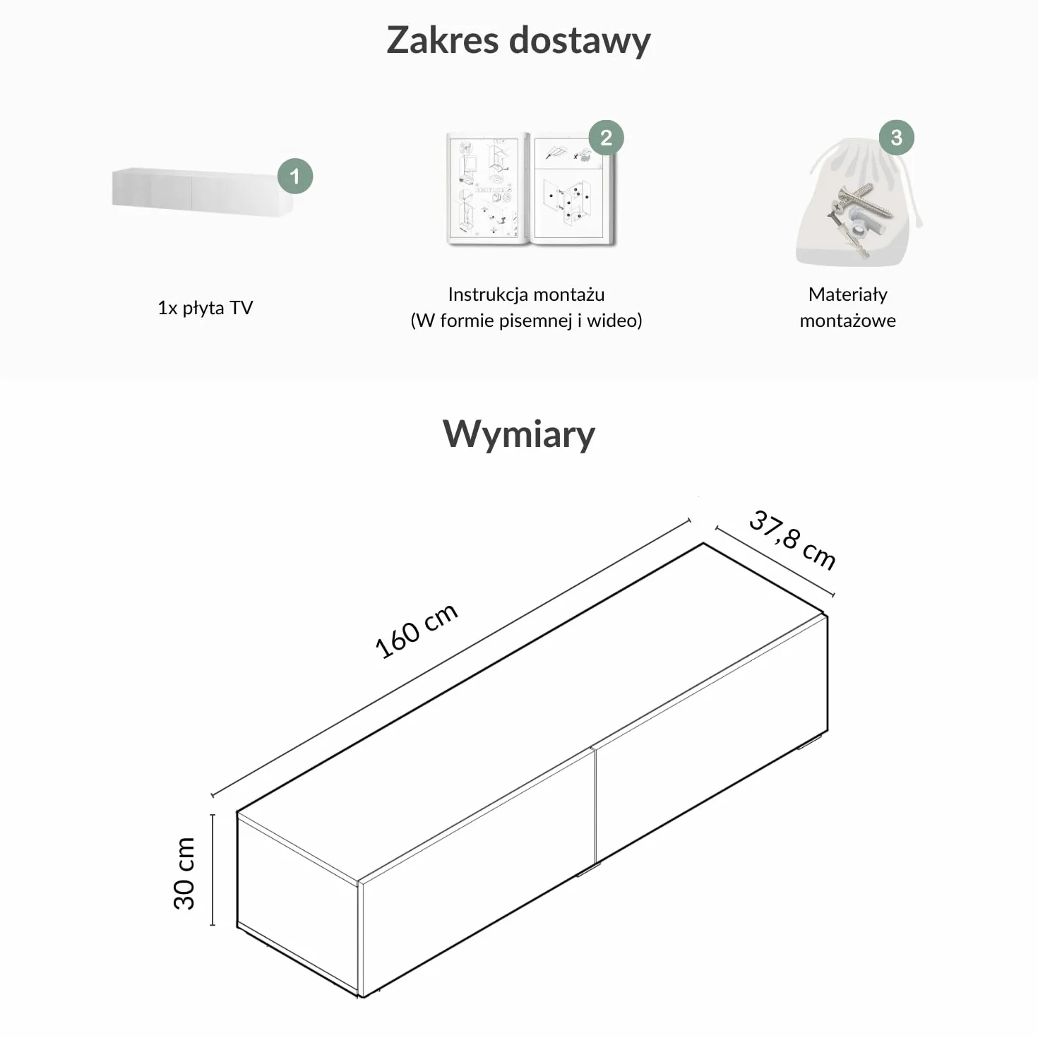 Planetmöbel West Szafka pod telewizor, stolik pod telewizor o długości 160 cm, wisząca lub stojąca, szafka pod telewizor do salonu, mebel pod telewizor 37,8 x 160 x 30 cm, biały