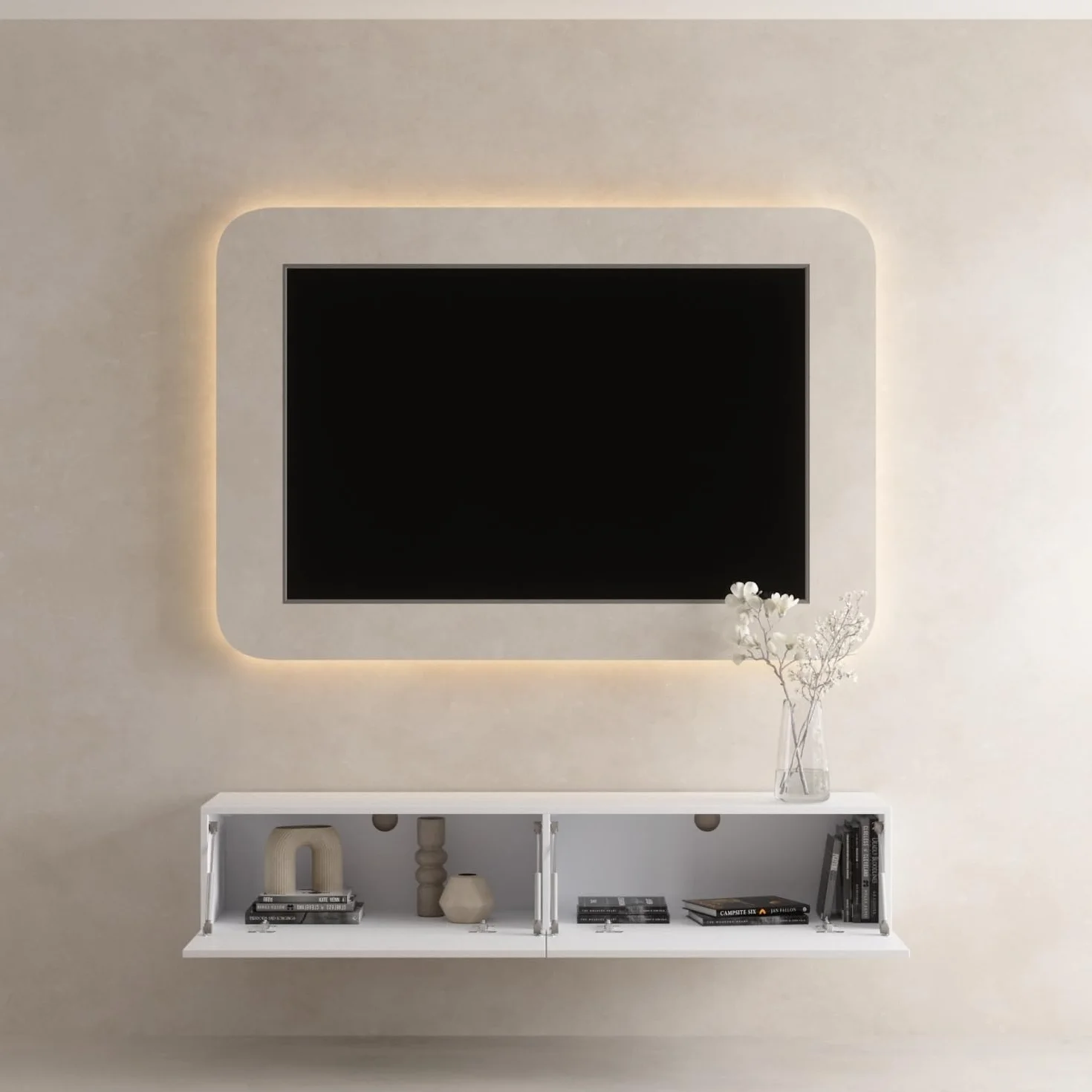 Planetmöbel West Szafka pod telewizor, stolik pod telewizor o długości 160 cm, wisząca lub stojąca, szafka pod telewizor do salonu, mebel pod telewizor 37,8 x 160 x 30 cm, biały