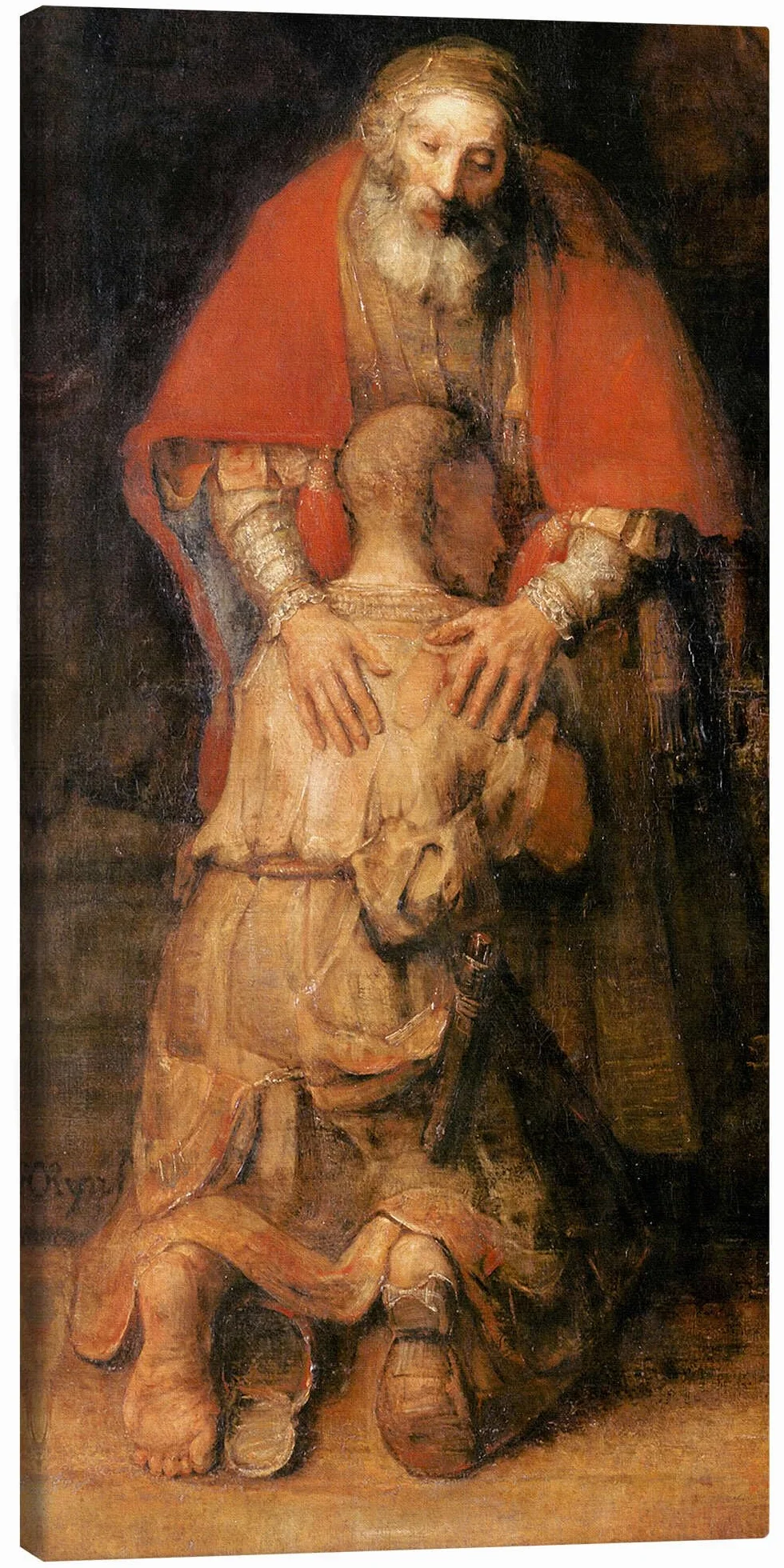 Powrót syna marnotrawnego (fragment) Obraz na płótnie Rembrandt van Rijn 60 x 120 cm Brązowy Obrazy Dekoracja ścienna