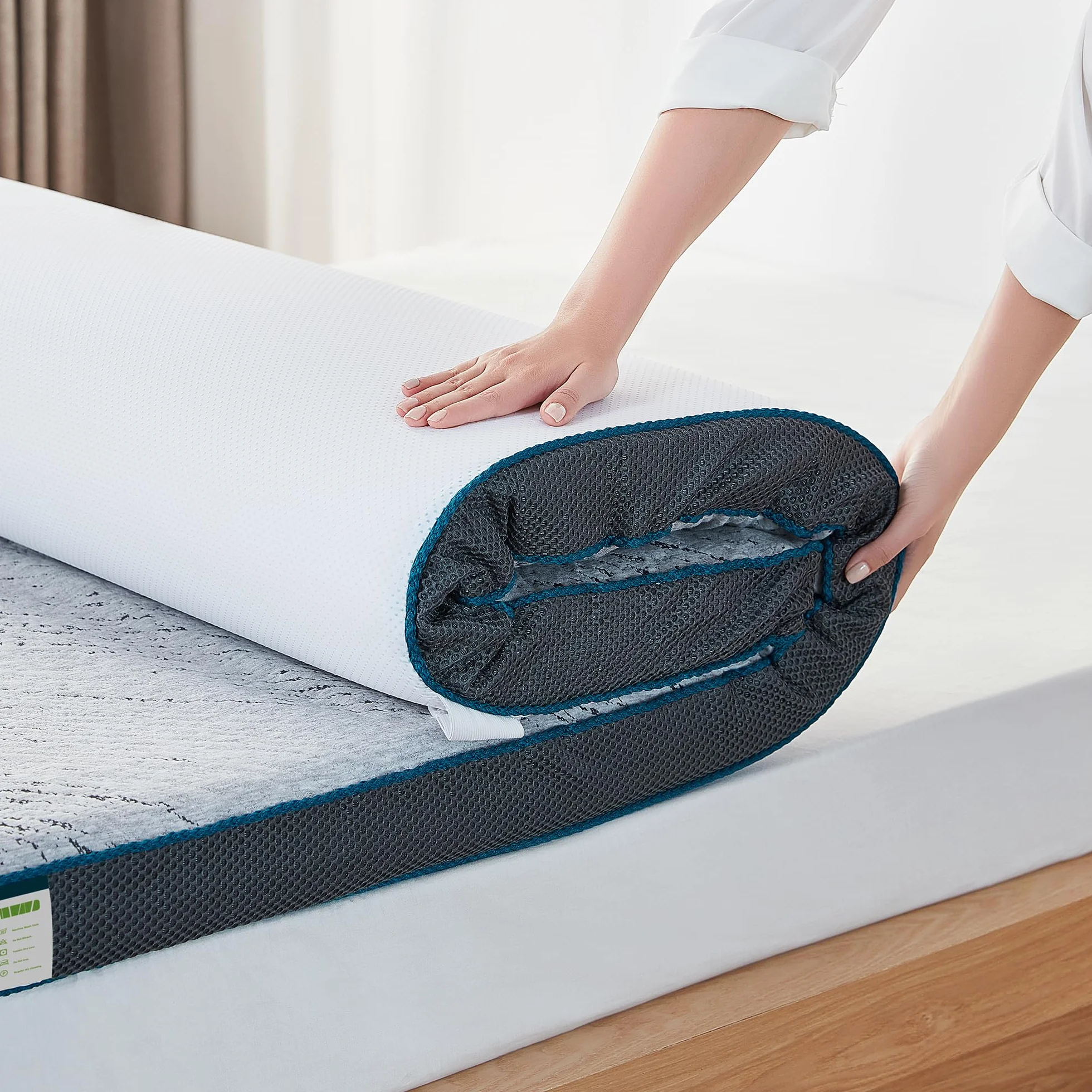 LINSY HOME Nakładka na materac żelowa, 160 x 200 cm, wysokość 7,5 cm, nakładka na materac z pianki z pamięcią kształtu, twardość H4/H5, z nadającą się do prania materiałem bambusowym
