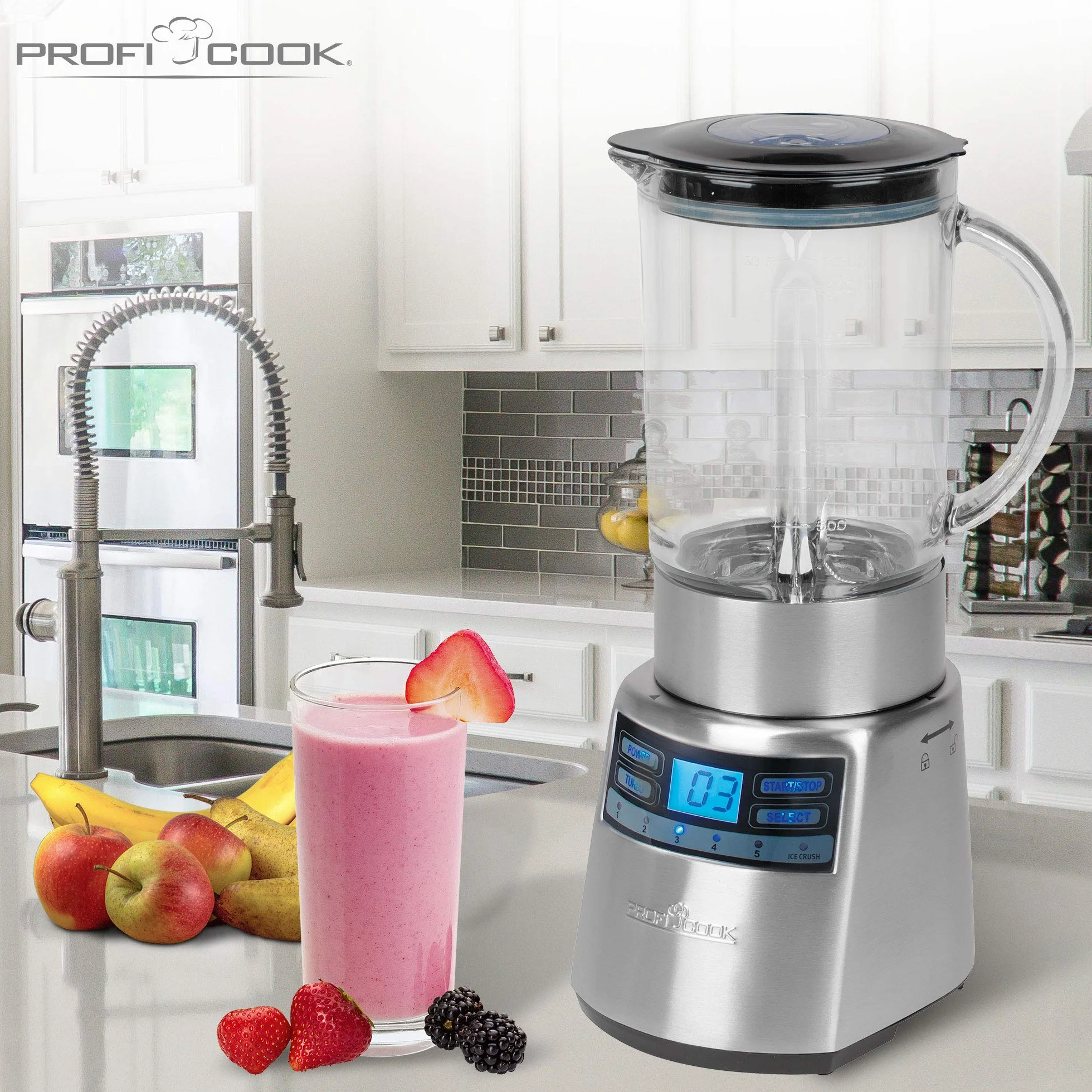 Profi Cook UM-1006 - Uniwersalny blender/mikser - Ze szklaną misą - 1200 W - 13000 obr./min - Kolor srebrny