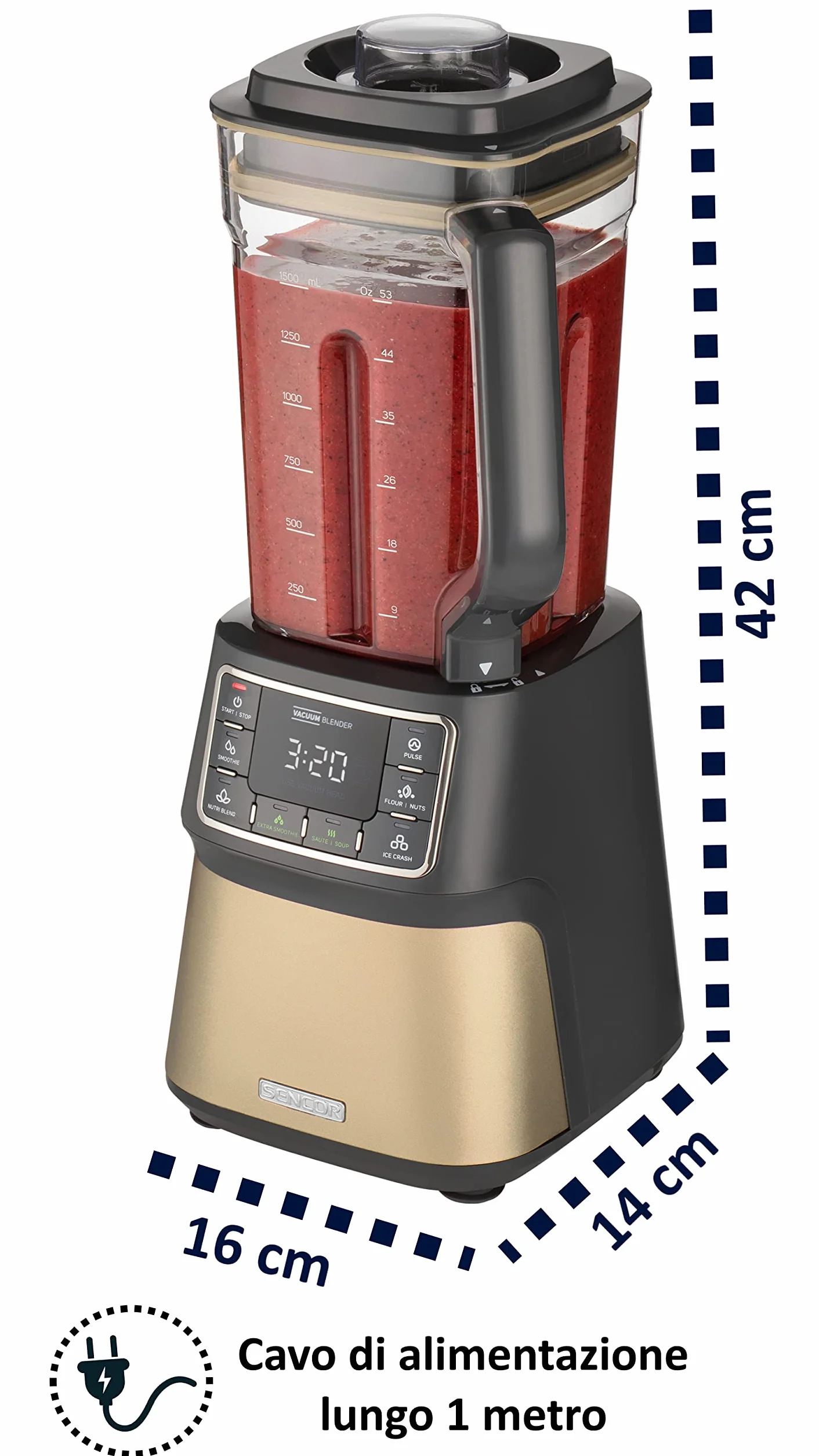 SENCOR 7878BK SBU 7877CH automatyczny mikser próżniowy, 1500 W, smoothie, 7 programów, szampański, tworzywo sztuczne, mililitry, biały