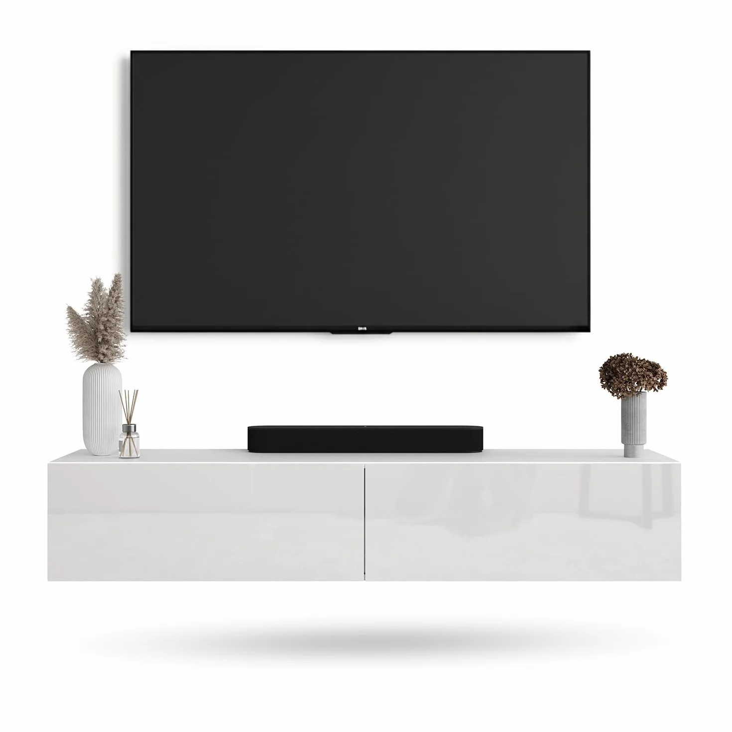 Planetmöbel West Szafka pod telewizor, stolik pod telewizor o długości 160 cm, wisząca lub stojąca, szafka pod telewizor do salonu, mebel pod telewizor 37,8 x 160 x 30 cm, biały