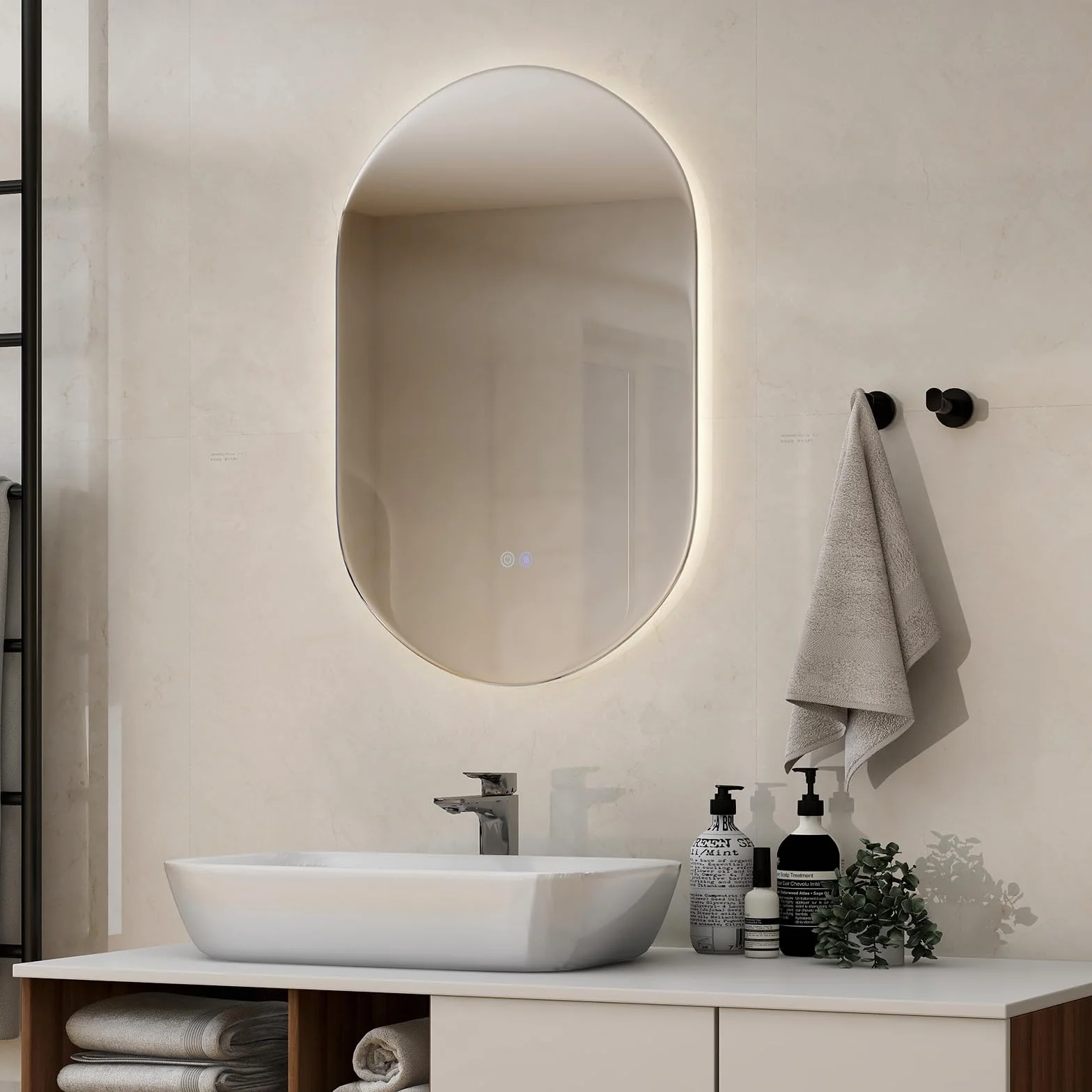 COSTWAY Lustro łazienkowe z oświetleniem LED, 80 x 50 cm, z funkcją zapobiegającą parowaniu, 3000-6500 K, możliwość ściemniania, lustro łazienkowe, lustro ścienne