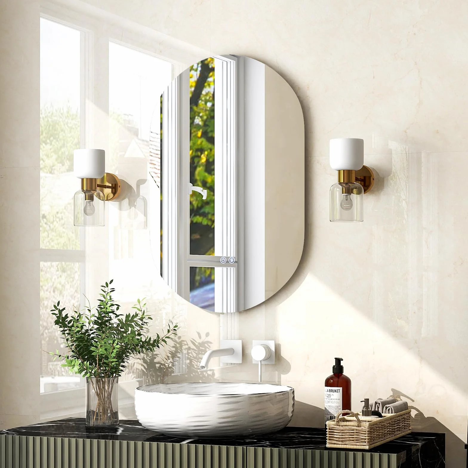 COSTWAY Lustro łazienkowe z oświetleniem LED, 80 x 50 cm, z funkcją zapobiegającą parowaniu, 3000-6500 K, możliwość ściemniania, lustro łazienkowe, lustro ścienne