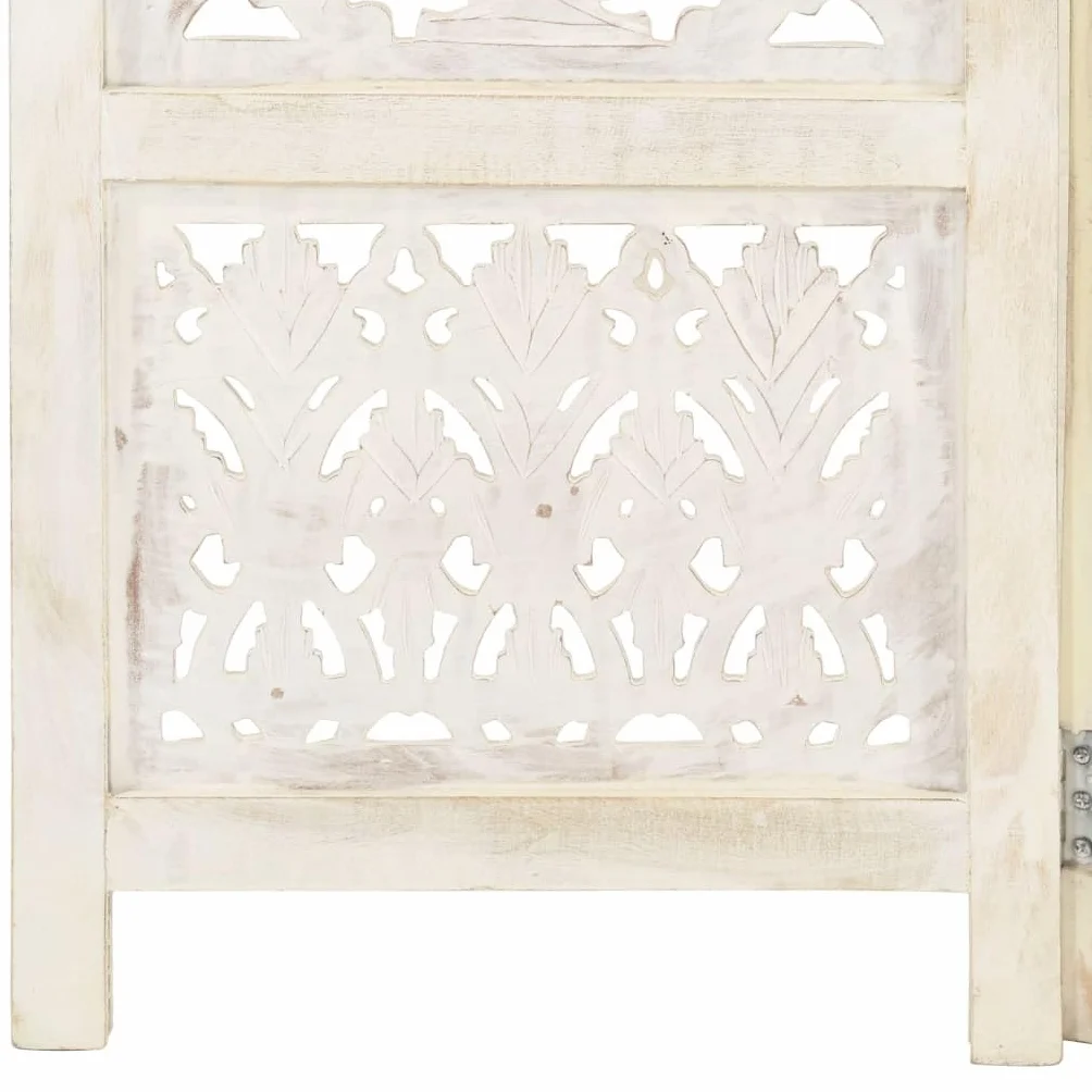vidaXL Parawan 3-panelowy rzeźbiony biały 120x165 cm drewno mango