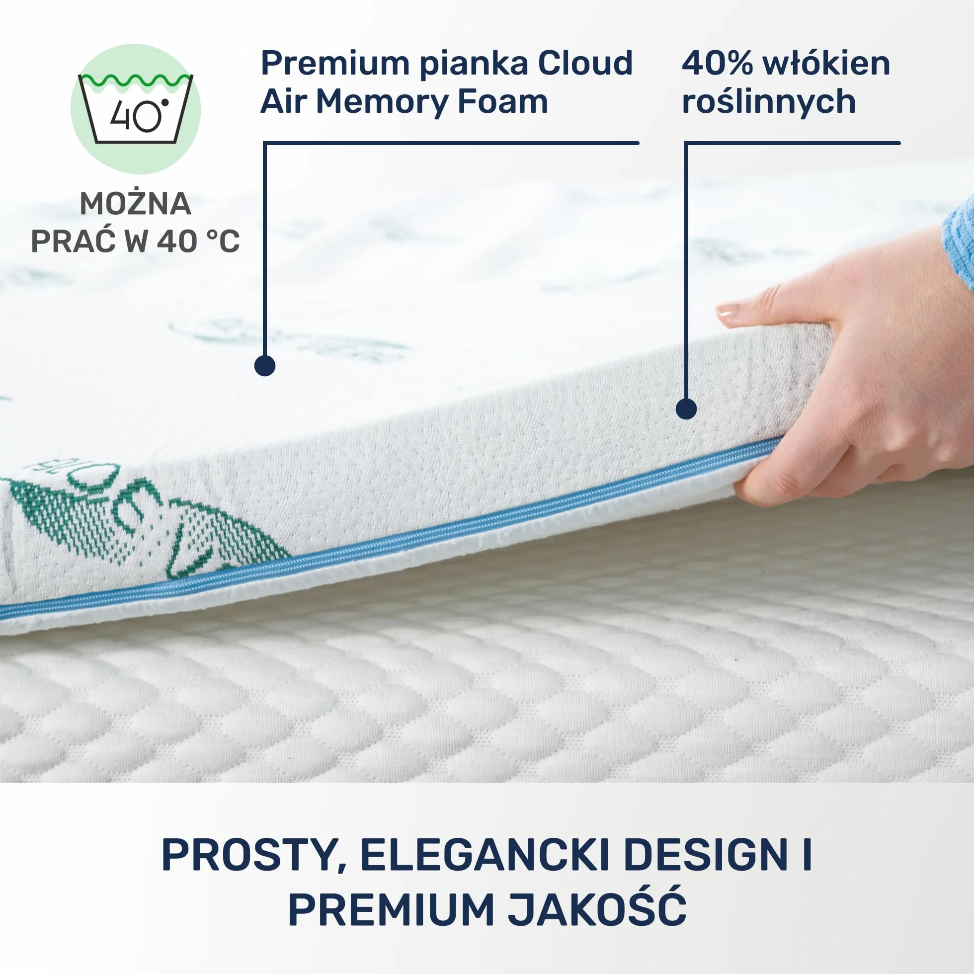 Materac nawierzchniowy wiskoelastyczny Dailydream „Model M” z efektem pianki zapamiętującej kształt, 80x200x5cm, Edition “Aloe Vera”