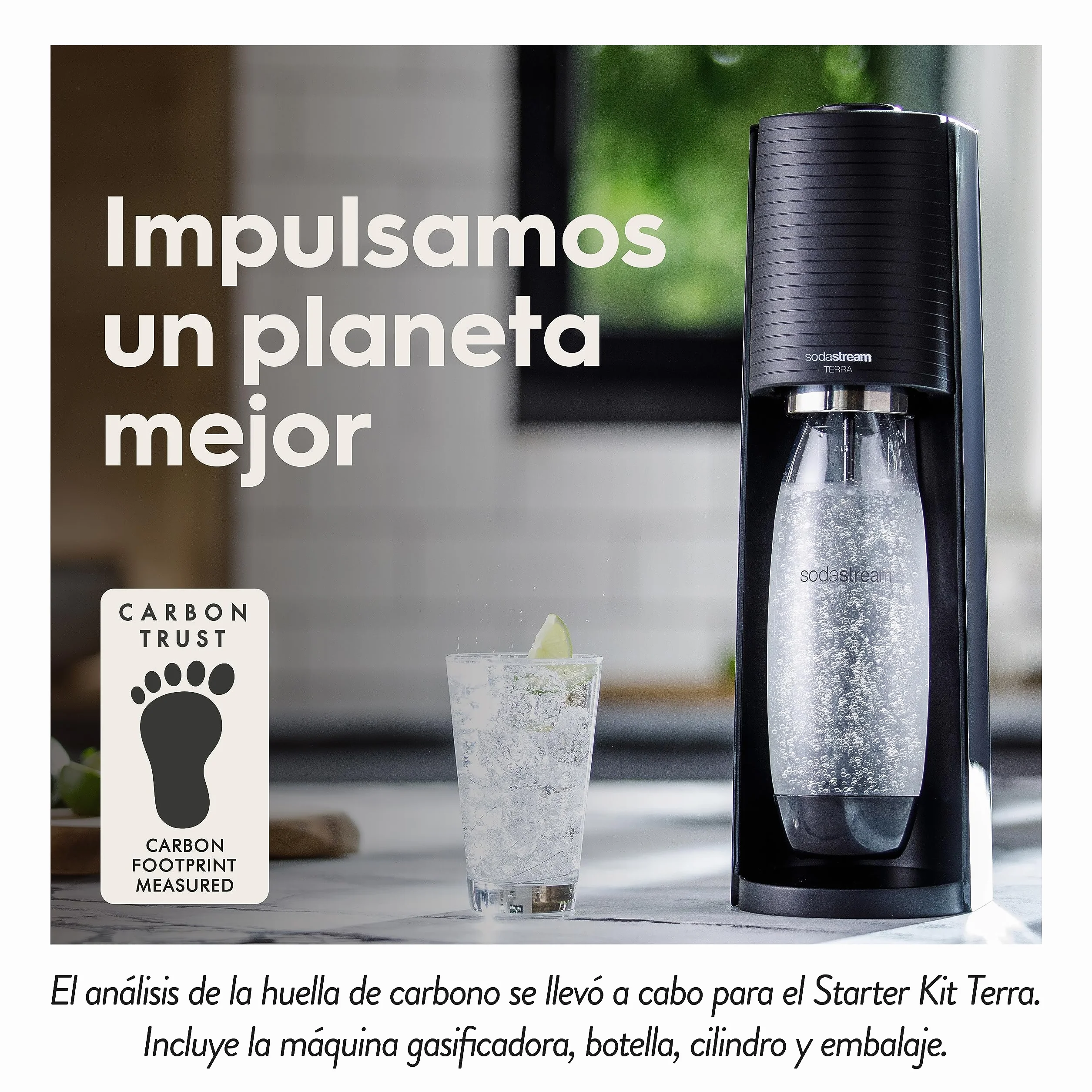 SodaStream TERRA najlepiej sprzedający się ekspres do wody gazowej | Opakowanie 1 butelka 1 l + 2 butelki 0,5 l kompatybilne z zmywarką do naczyń + 1 wkład gazu 60 l do klipsów | Czarny [Amazon