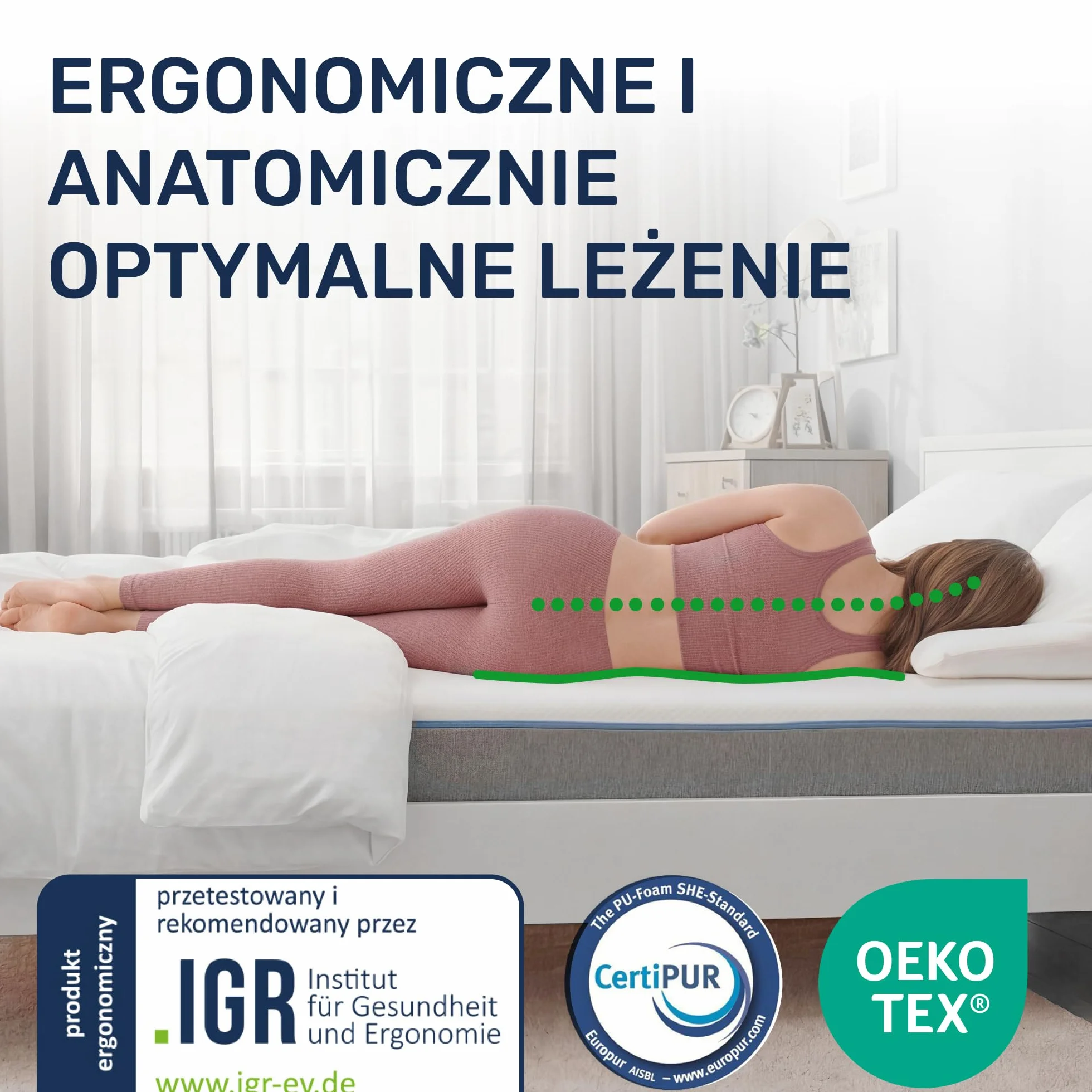 Materac nawierzchniowy wiskoelastyczny Dailydream „Model M” z efektem pianki zapamiętującej kształt, 80x200x5cm, Edition “Aloe Vera”
