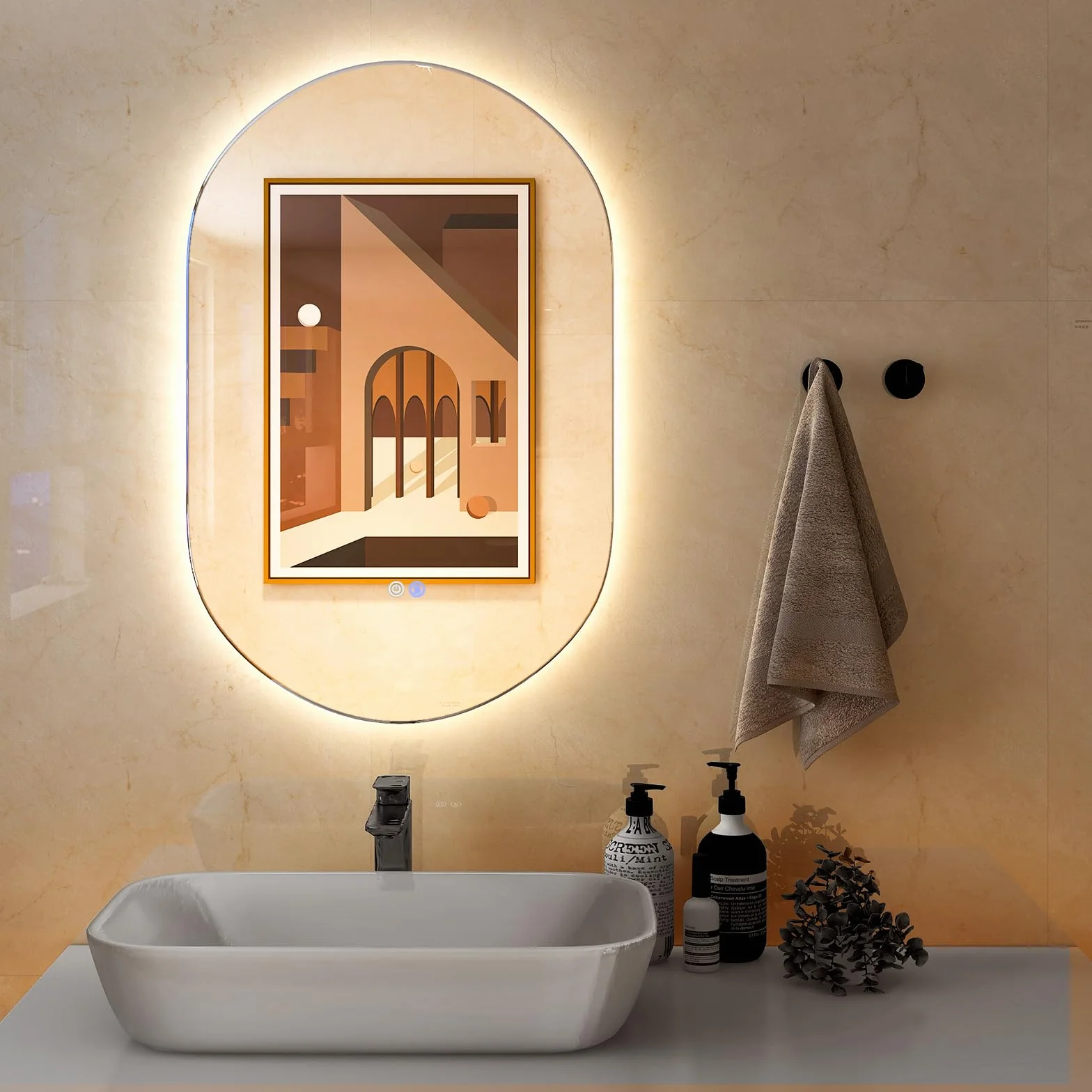 COSTWAY Lustro łazienkowe z oświetleniem LED, 80 x 50 cm, z funkcją zapobiegającą parowaniu, 3000-6500 K, możliwość ściemniania, lustro łazienkowe, lustro ścienne