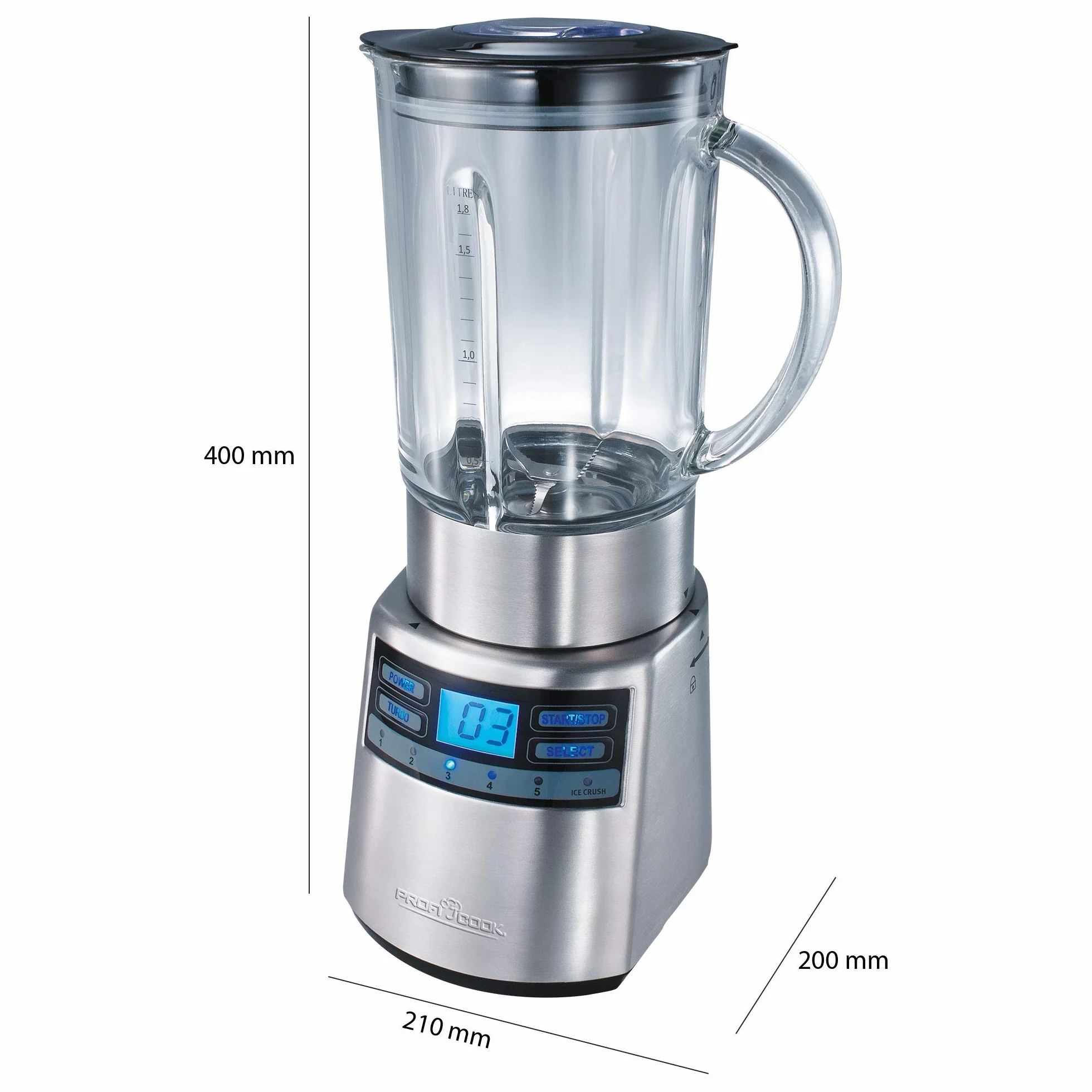 Profi Cook UM-1006 - Uniwersalny blender/mikser - Ze szklaną misą - 1200 W - 13000 obr./min - Kolor srebrny
