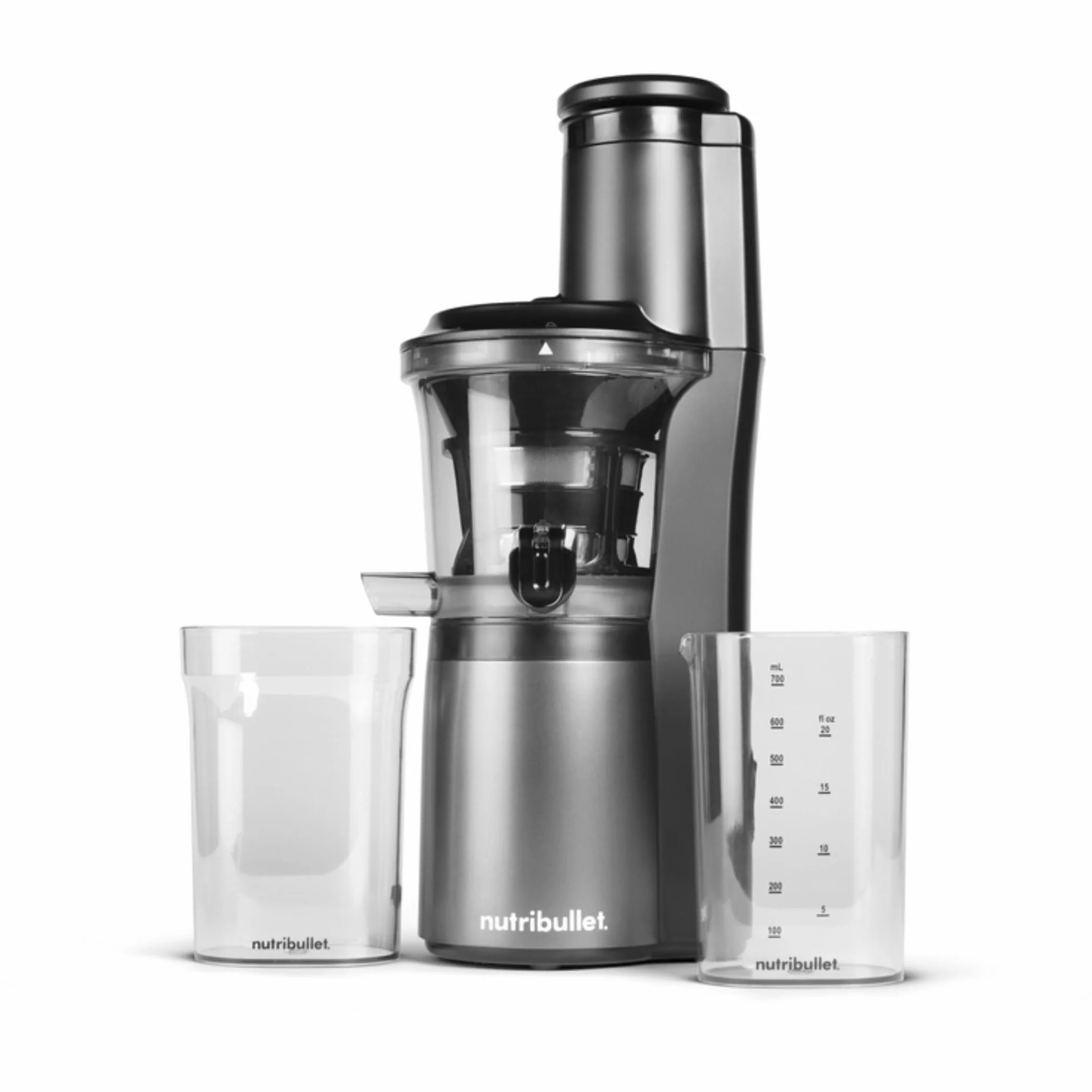 Nutribullet Slow Juicer wyciskarka do soków na zimno, ekstraktor do owoców i warzyw, moc 150 W, pojemnik na miąższ 887 ml, karafka 700 ml, czarny, NBJ500