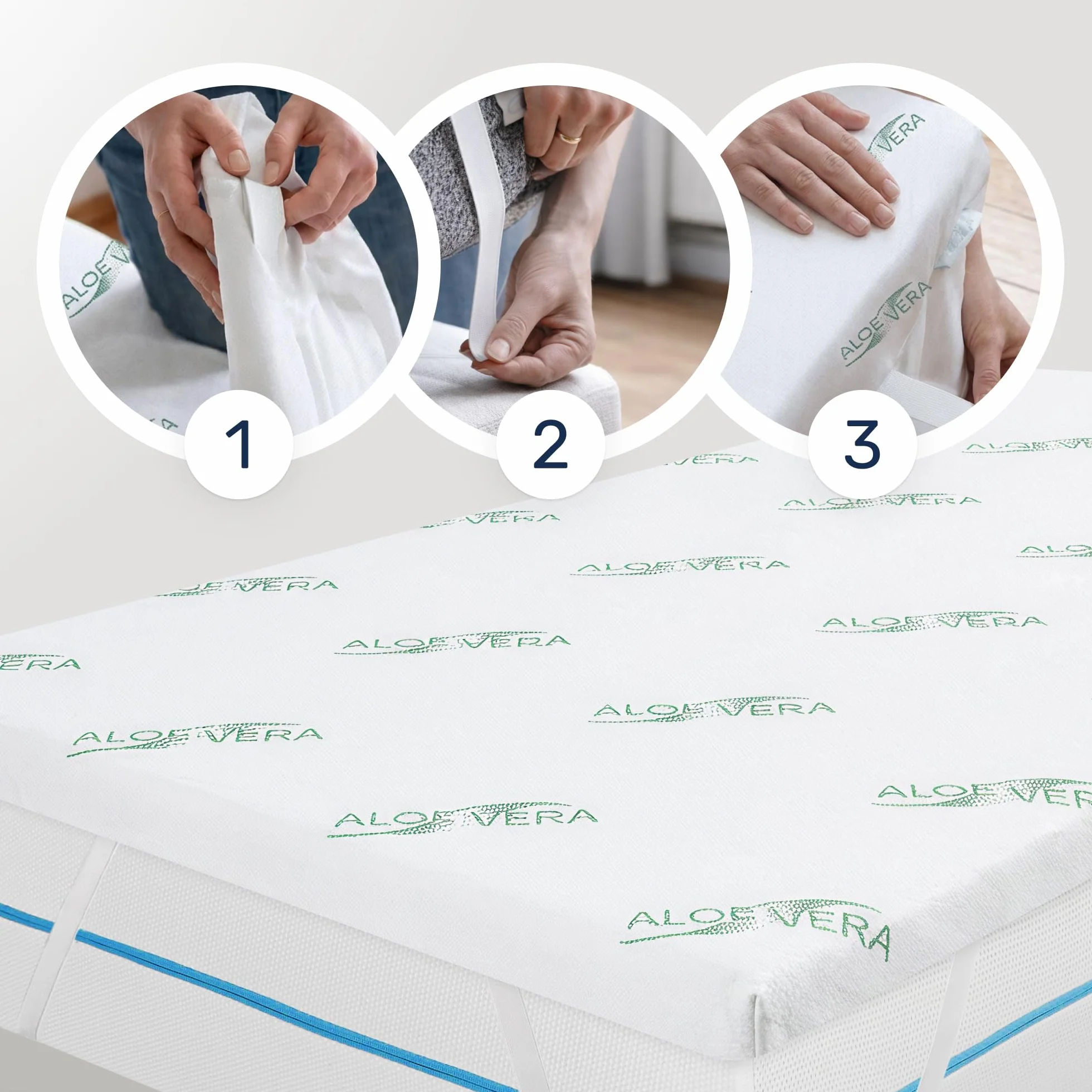 Materac nawierzchniowy wiskoelastyczny Dailydream „Model M” z efektem pianki zapamiętującej kształt, 80x200x5cm, Edition “Aloe Vera”