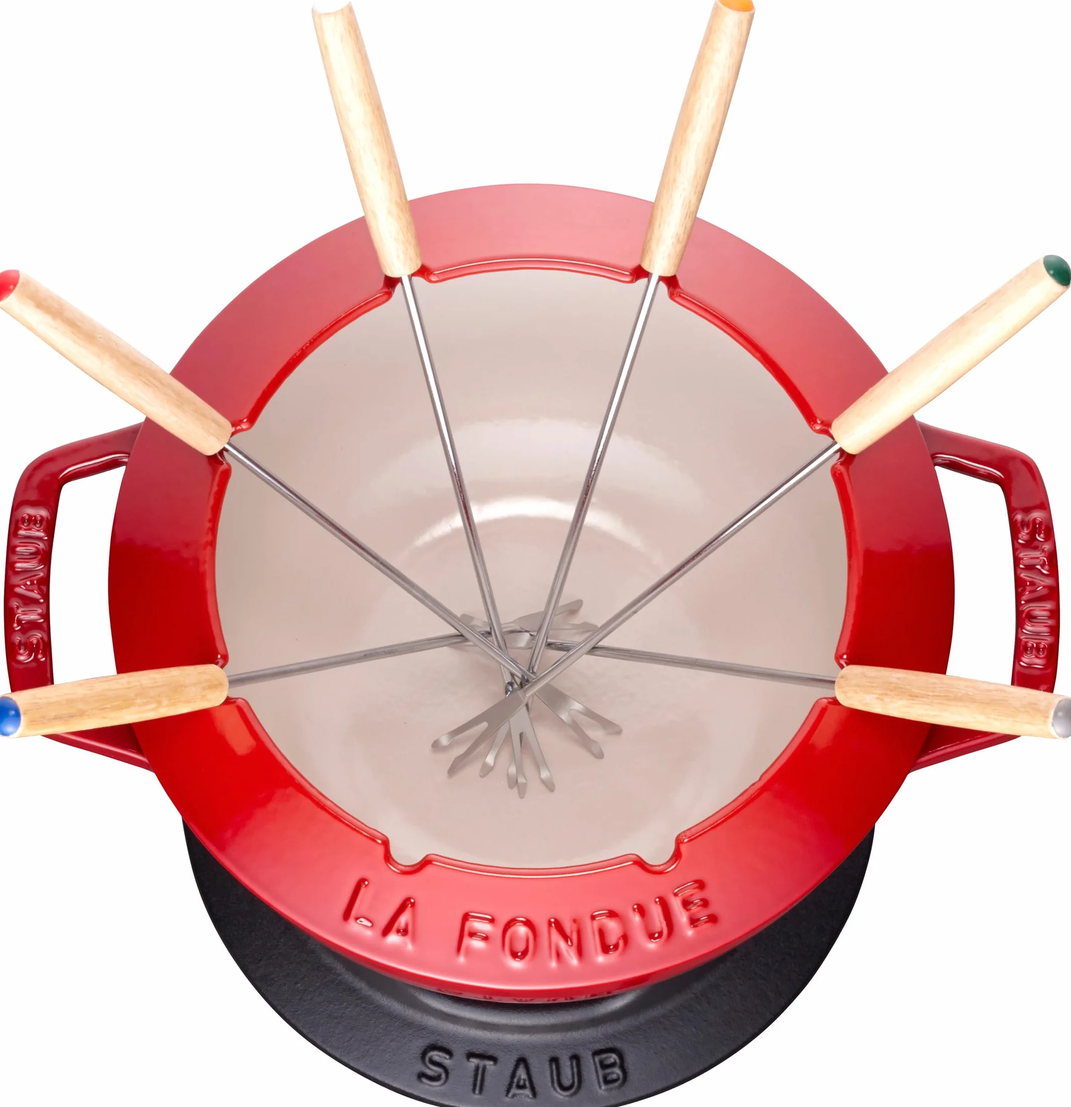 STAUB Fondue Set mit 6 Gabeln, Geeignet für Käse-, Schoko- und Fleisch-Fondue, Gusseisen, Kirschrot, 20 cm