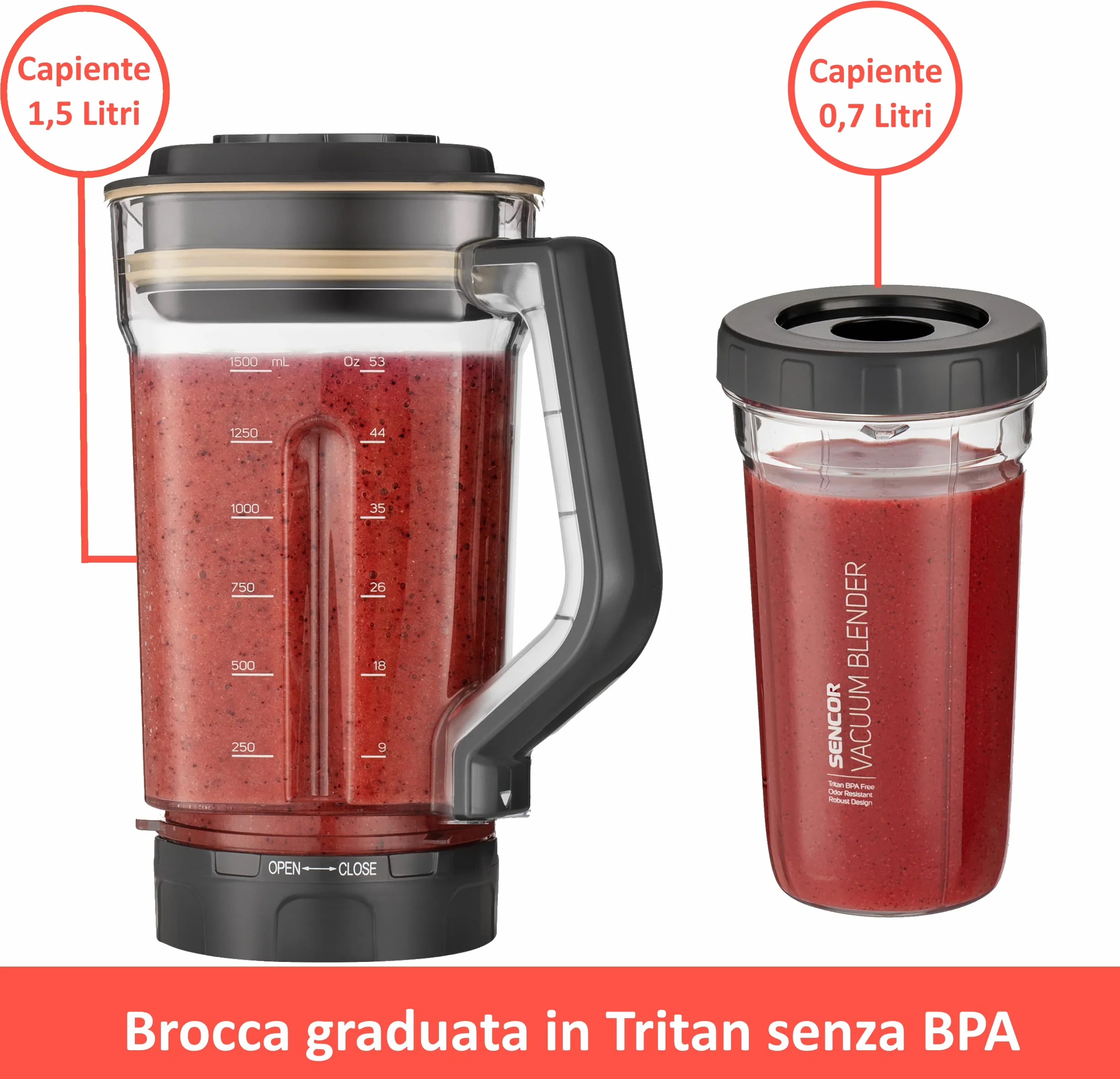 SENCOR 7878BK SBU 7877CH automatyczny mikser próżniowy, 1500 W, smoothie, 7 programów, szampański, tworzywo sztuczne, mililitry, biały