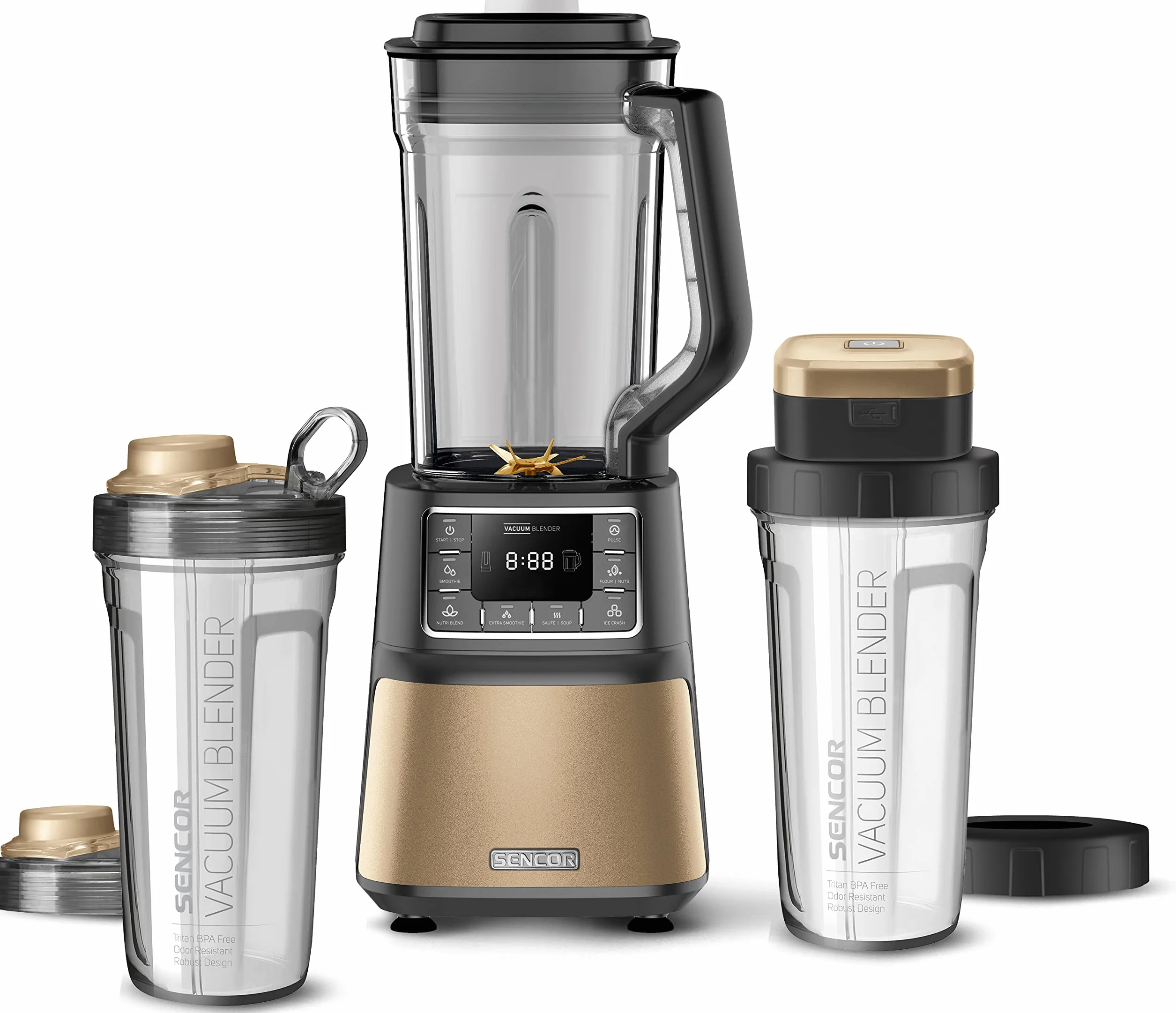 SENCOR 7878BK SBU 7877CH automatyczny mikser próżniowy, 1500 W, smoothie, 7 programów, szampański, tworzywo sztuczne, mililitry, biały