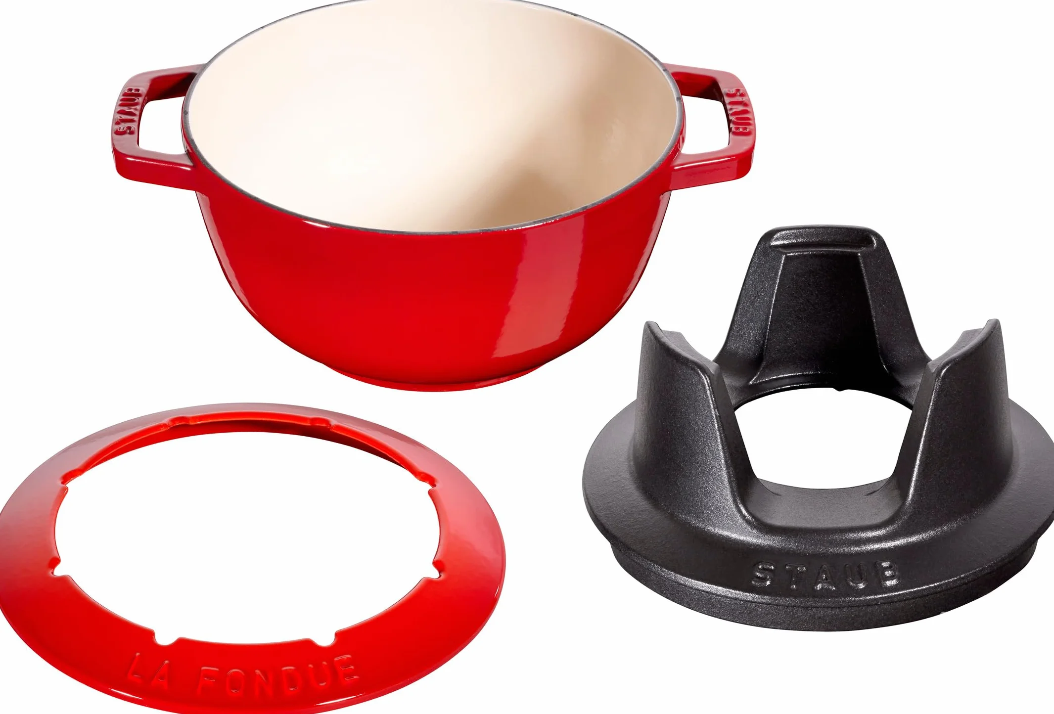 STAUB Fondue Set mit 6 Gabeln, Geeignet für Käse-, Schoko- und Fleisch-Fondue, Gusseisen, Kirschrot, 20 cm