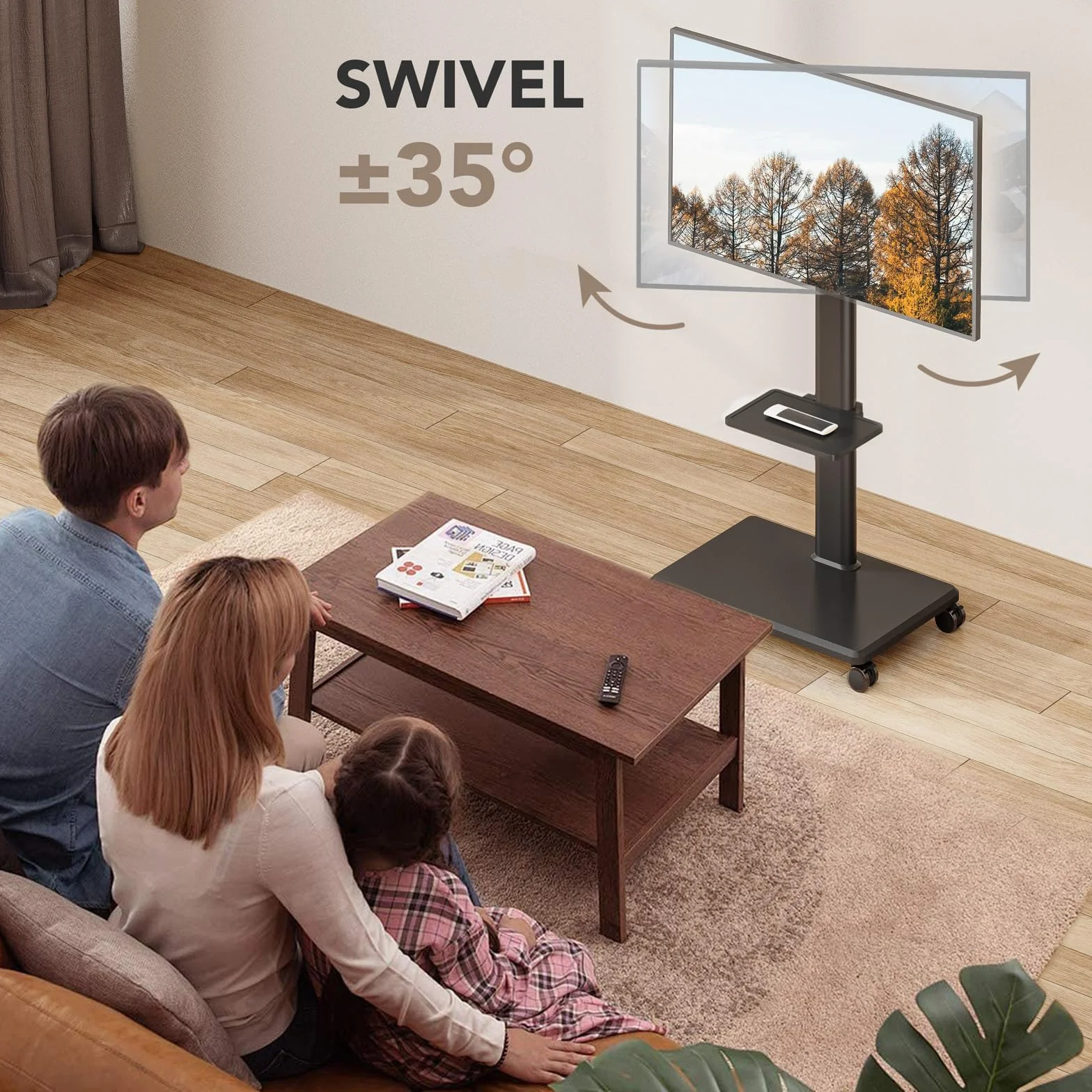 Uniwersalny stojak na telewizor podłogowy, przenośny uchwyt z kółkami, obrót o 80 stopni, regulacja wysokości do LCD, LED, OLED o przekątnej od 27 do 65 cali