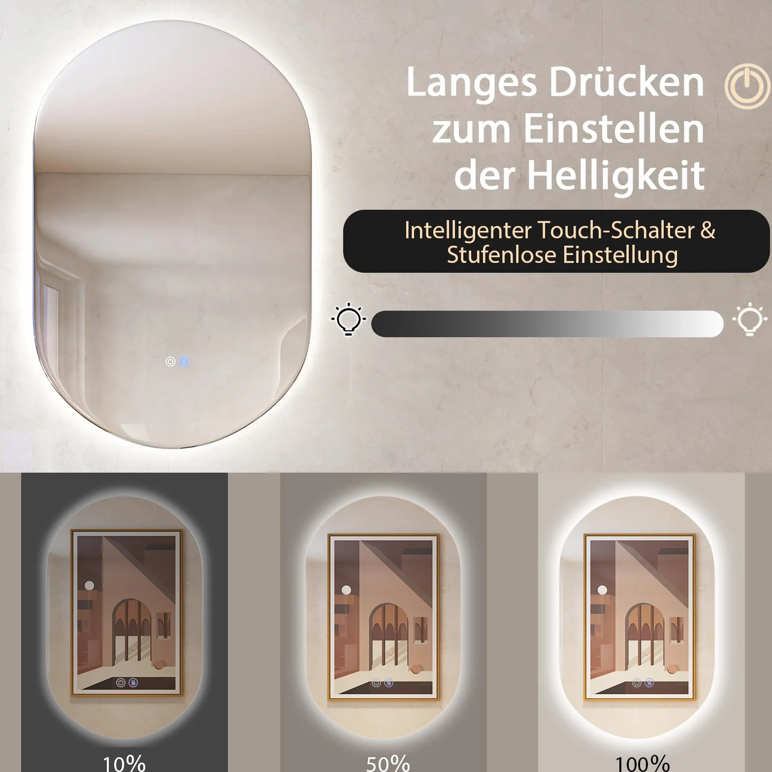 COSTWAY Lustro łazienkowe z oświetleniem LED, 80 x 50 cm, z funkcją zapobiegającą parowaniu, 3000-6500 K, możliwość ściemniania, lustro łazienkowe, lustro ścienne