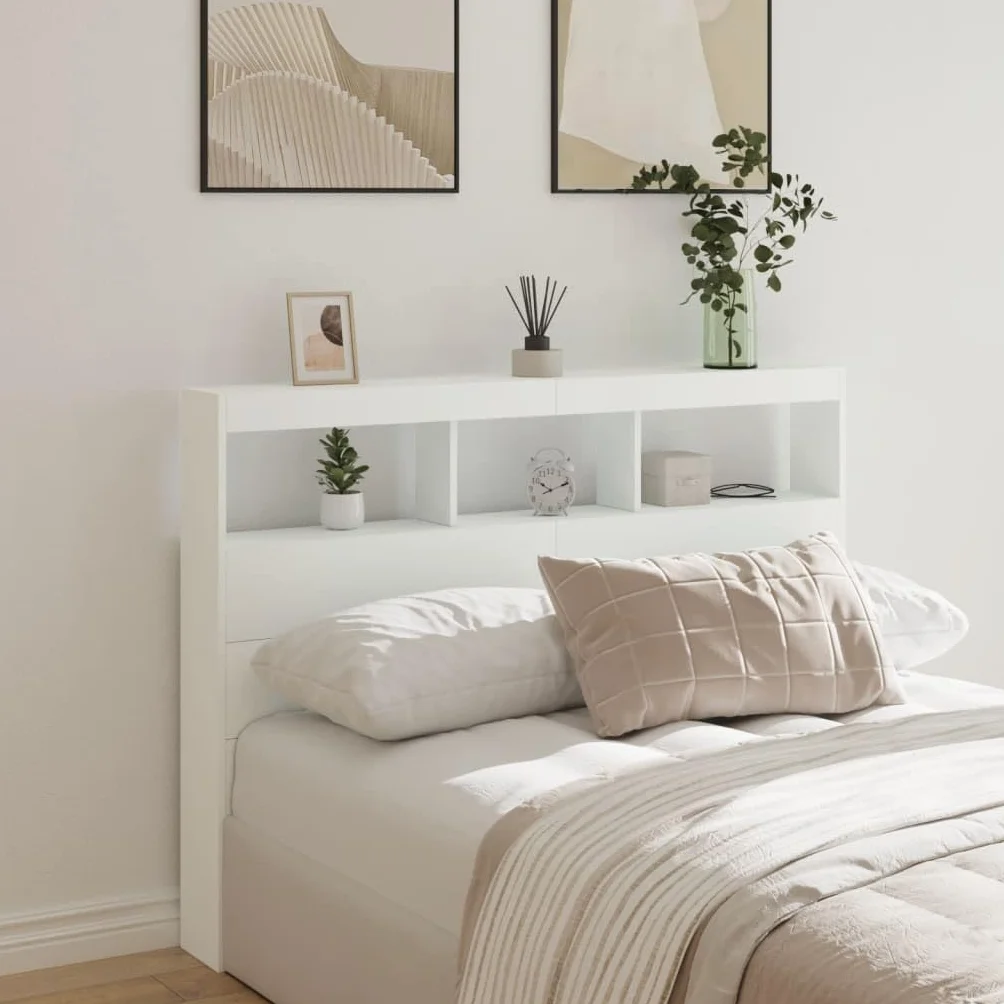 vidaXL Zagłówek z półkami i oświetleniem LED, biały, 140x17x102 cm, zagłówek, zagłówek do łóżka, zagłówki do łóżka, zagłówki, wezglowie