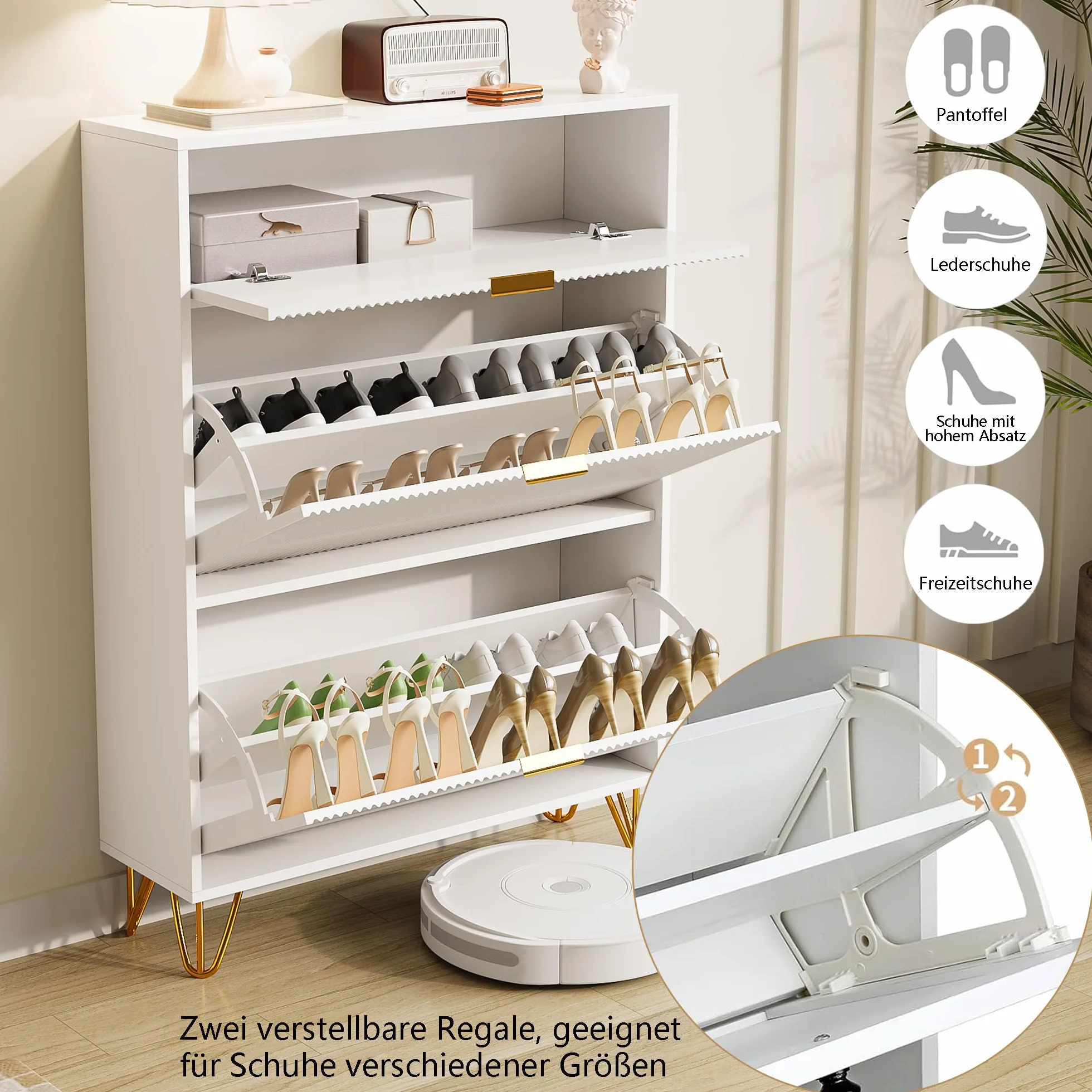 Keebgyy Szafka na buty, wolnostojąca szafka na buty, nowoczesny wąski organizer na buty z metalową nogą, szafka na buty, do przedpokoju, salonu, 3 drzwi
