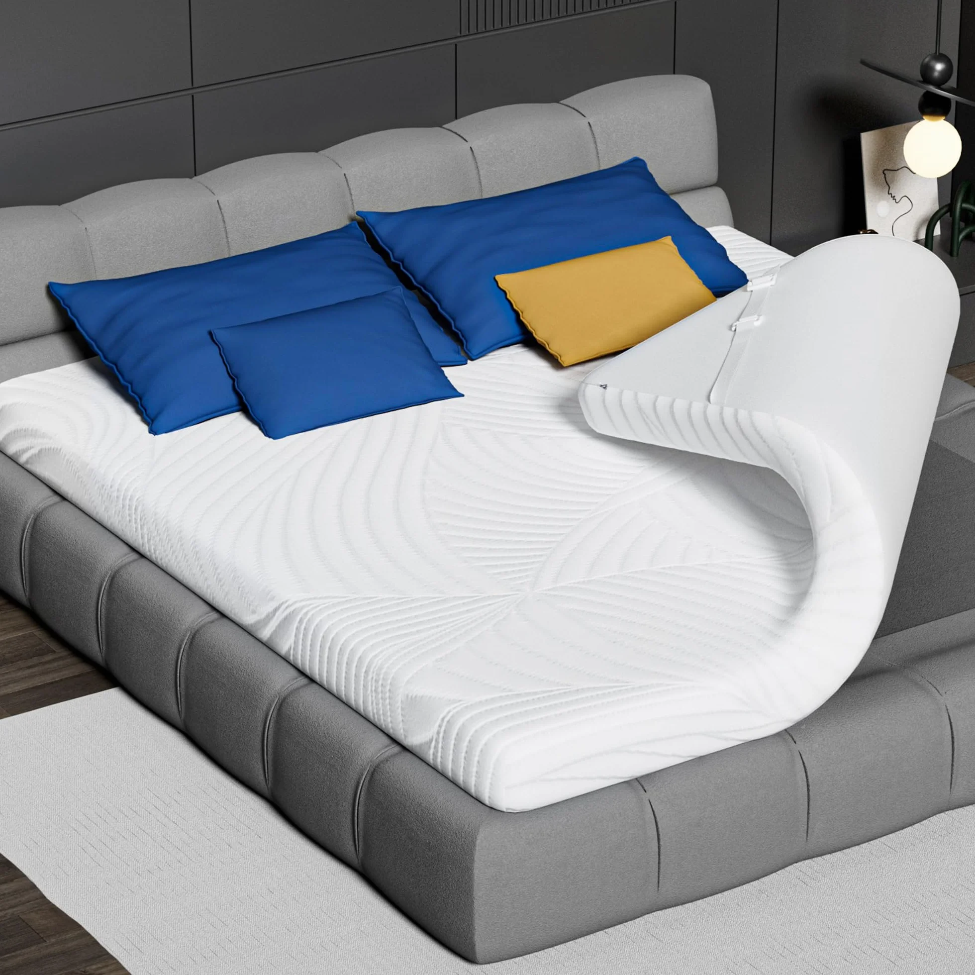 Topper 120x200 cm – nakładka na materac 5 cm z pianki memory Visco, miękka i wygodna, ergonomiczne wsparcie do łóżka, sofy i kampera, wyposażona w pasy antypoślizgowe