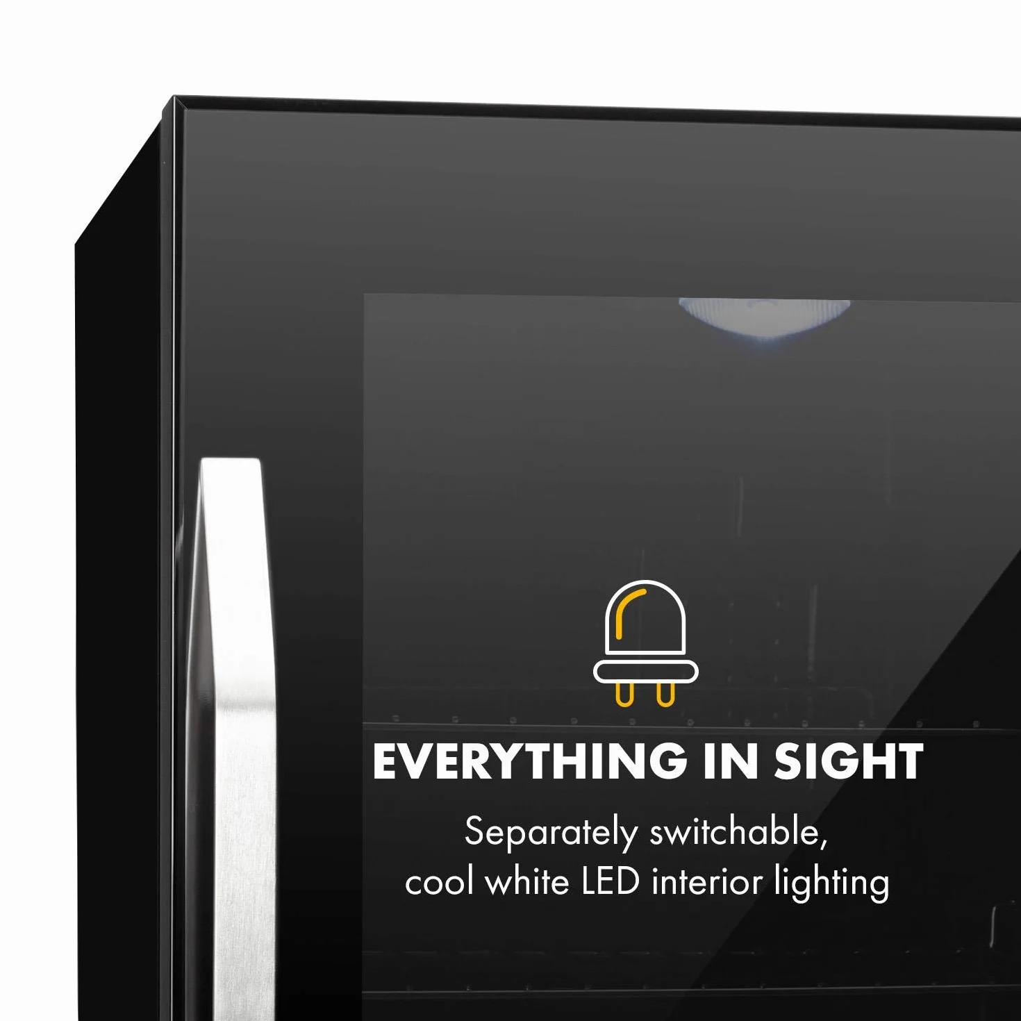 Klarstein Beersafe Onyx - Lodówka na napoje, 5 poziomów chłodzenia, klasa efektywności energetycznej C, 42 dB, 2 elastyczne metalowe półki, oświetlenie LED, lodówka na butelki, szklane drzwi z czarną ramą, 35 L - Onyx